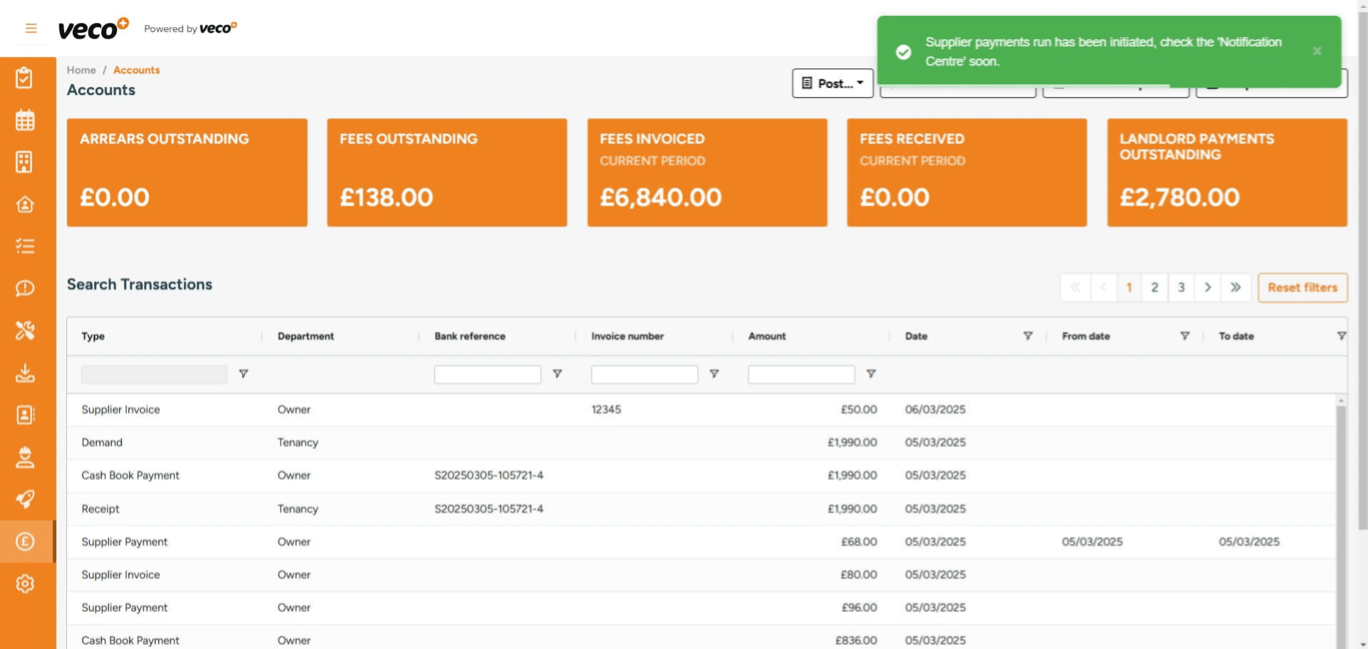 When selecting 'Process selected', a notification will appear to inform you that the process has been initiated. Once completed, a notification will show in the notification centre