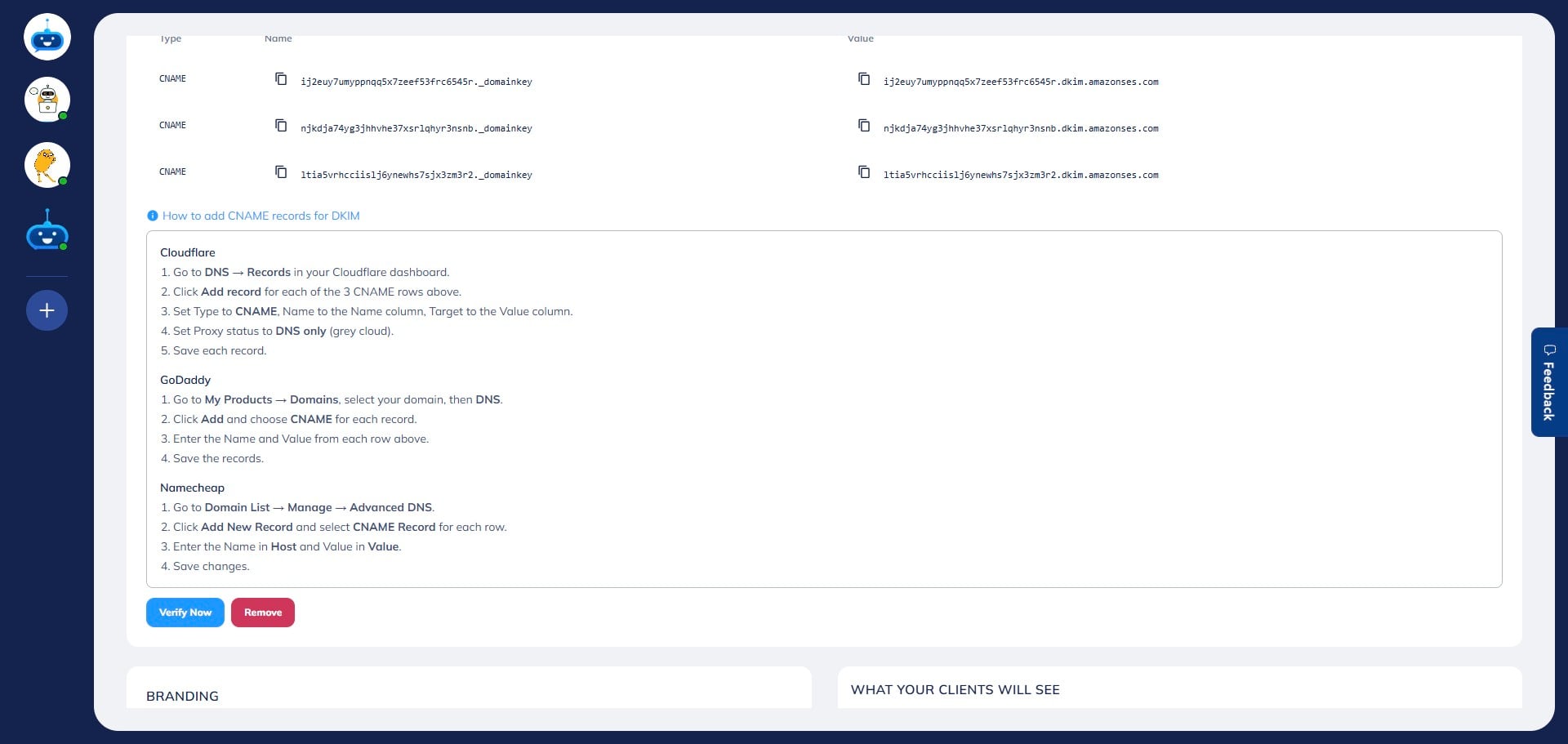 You can also click **“How to add CNAME records for DKIM”** for detailed instructions on configuring email authentication.