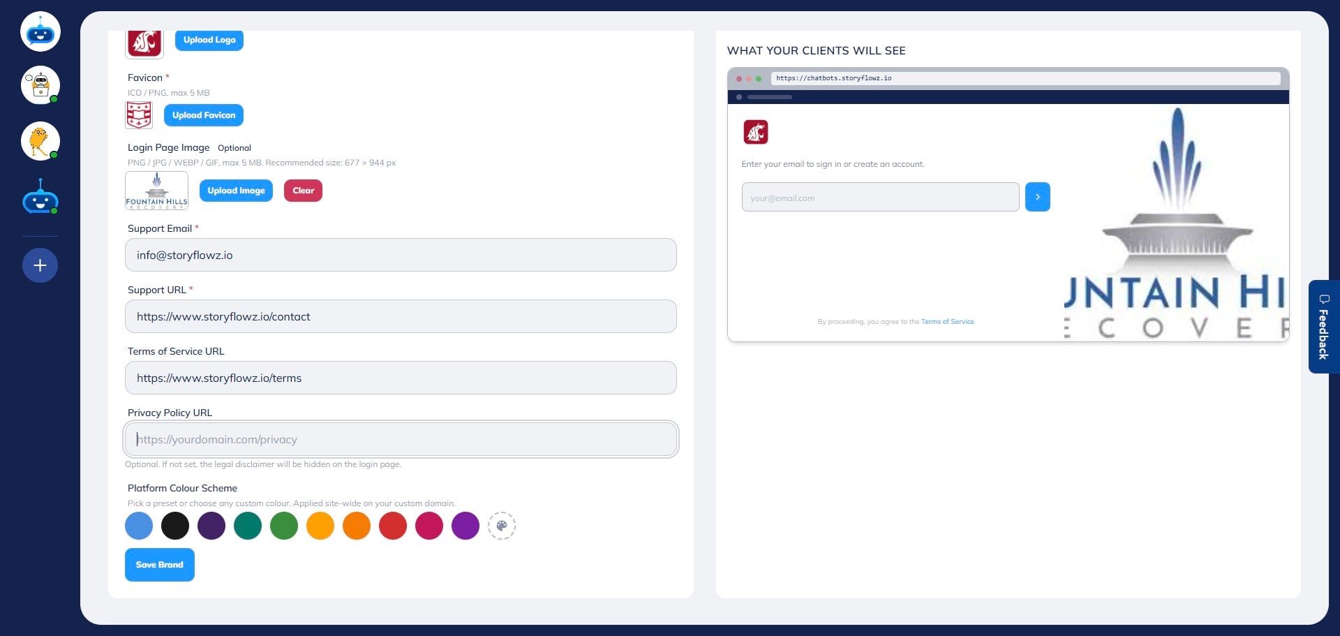 Enter the link to your Terms of Service page in the **“Terms of Service URL”** field.