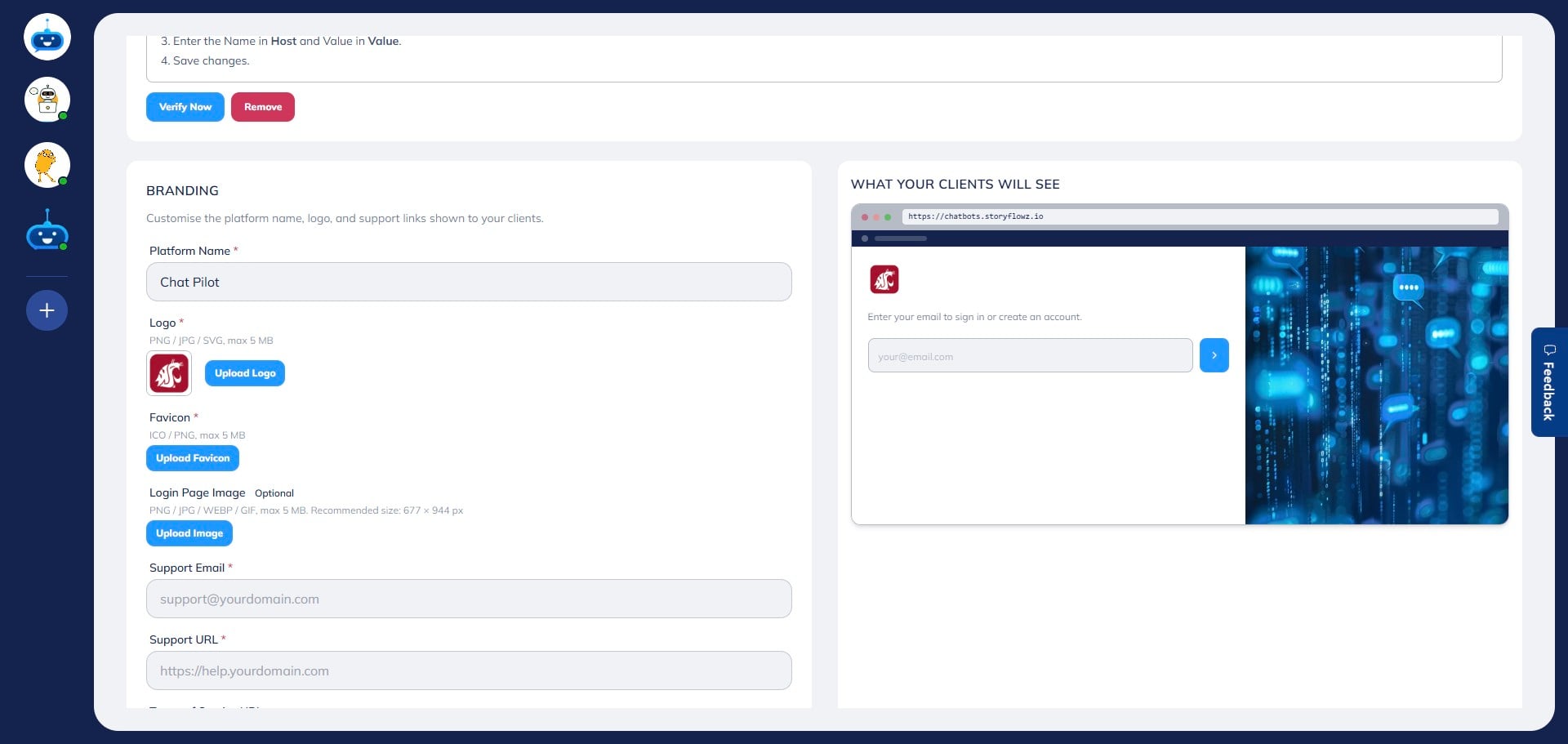 Click **“Upload Favicon”** to upload a favicon.\
This is the small icon displayed in the browser tab.
