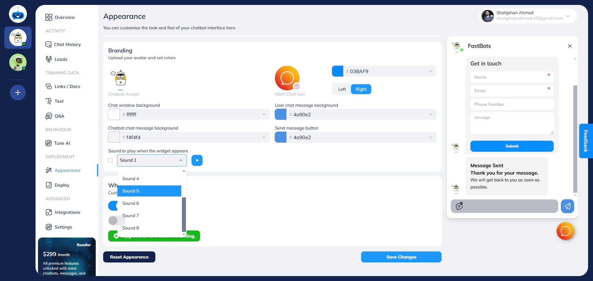 You can choose a sound from the drop-down menu.