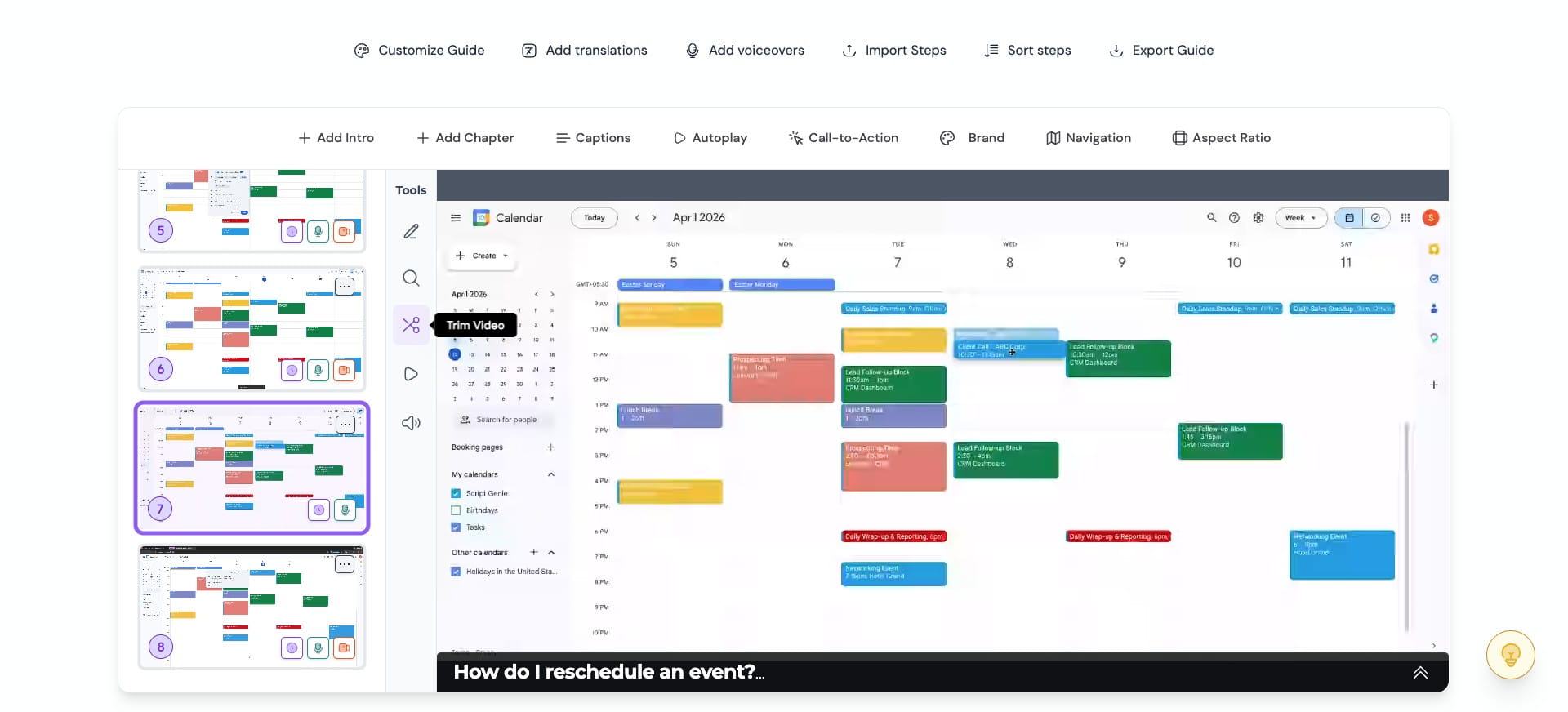 Alternatively, if you're using the interactive walkthrough editor, you can simply click the **Scissors** icon under the tools to trim the video.