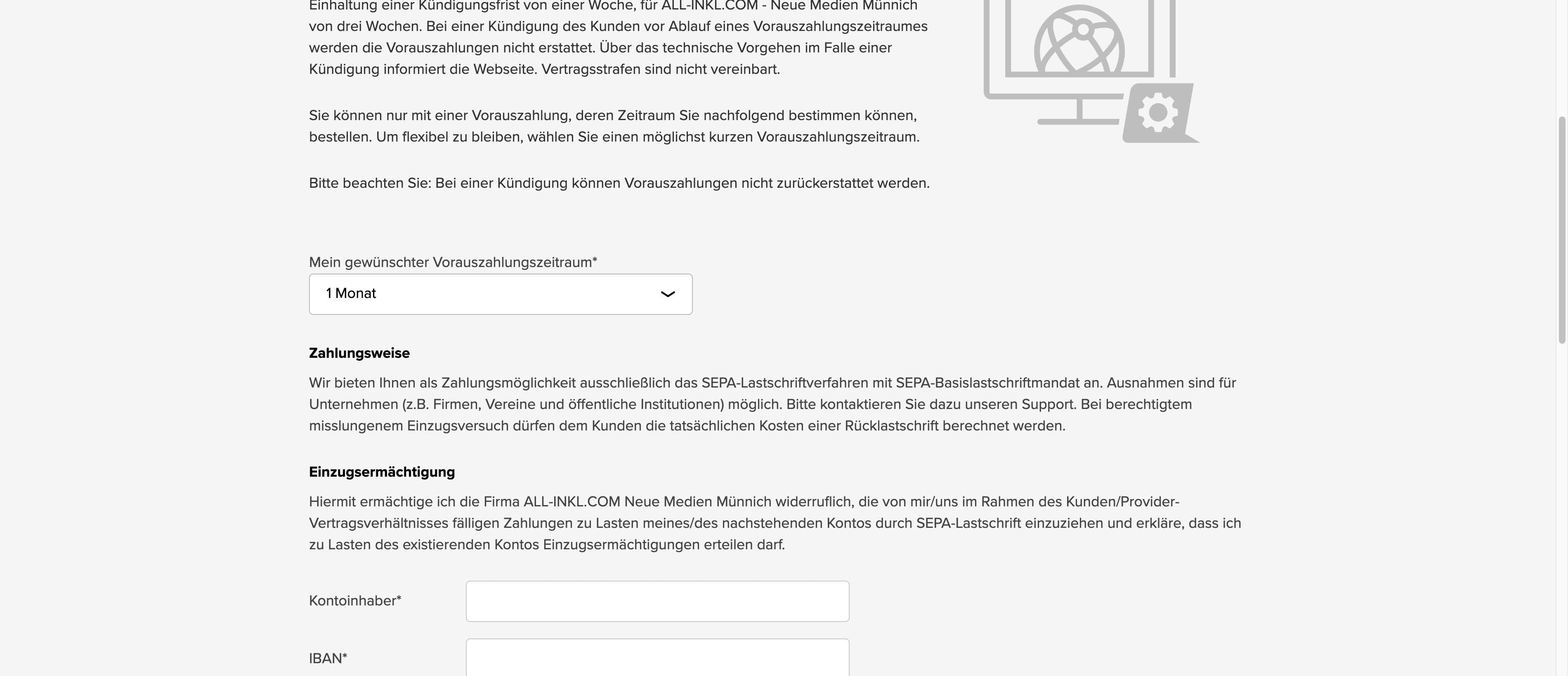Wähle im Dropdownfeld deinen Zahlungszeitraum aus.