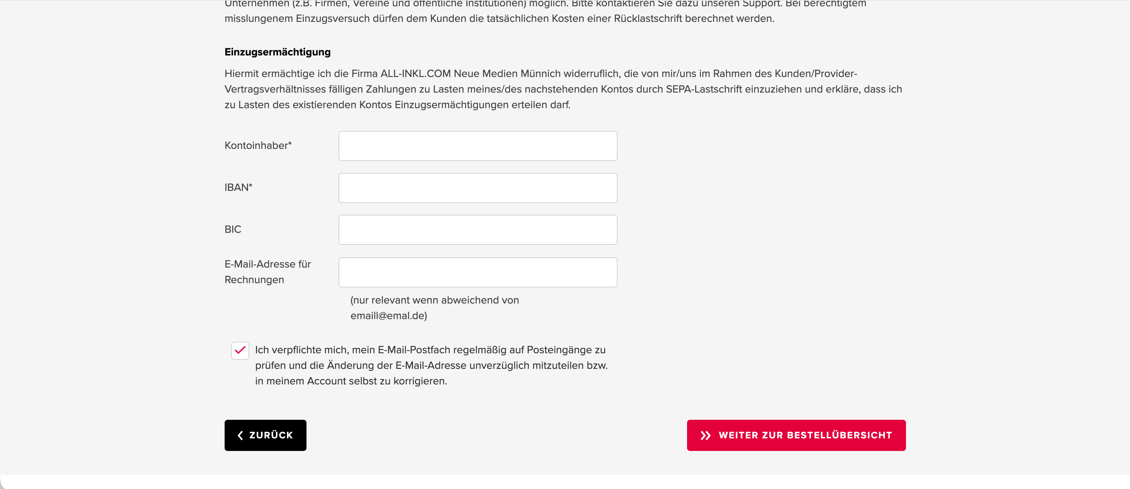 Aktiviere die Checkbox bei "Ich verpflichte mich,..."