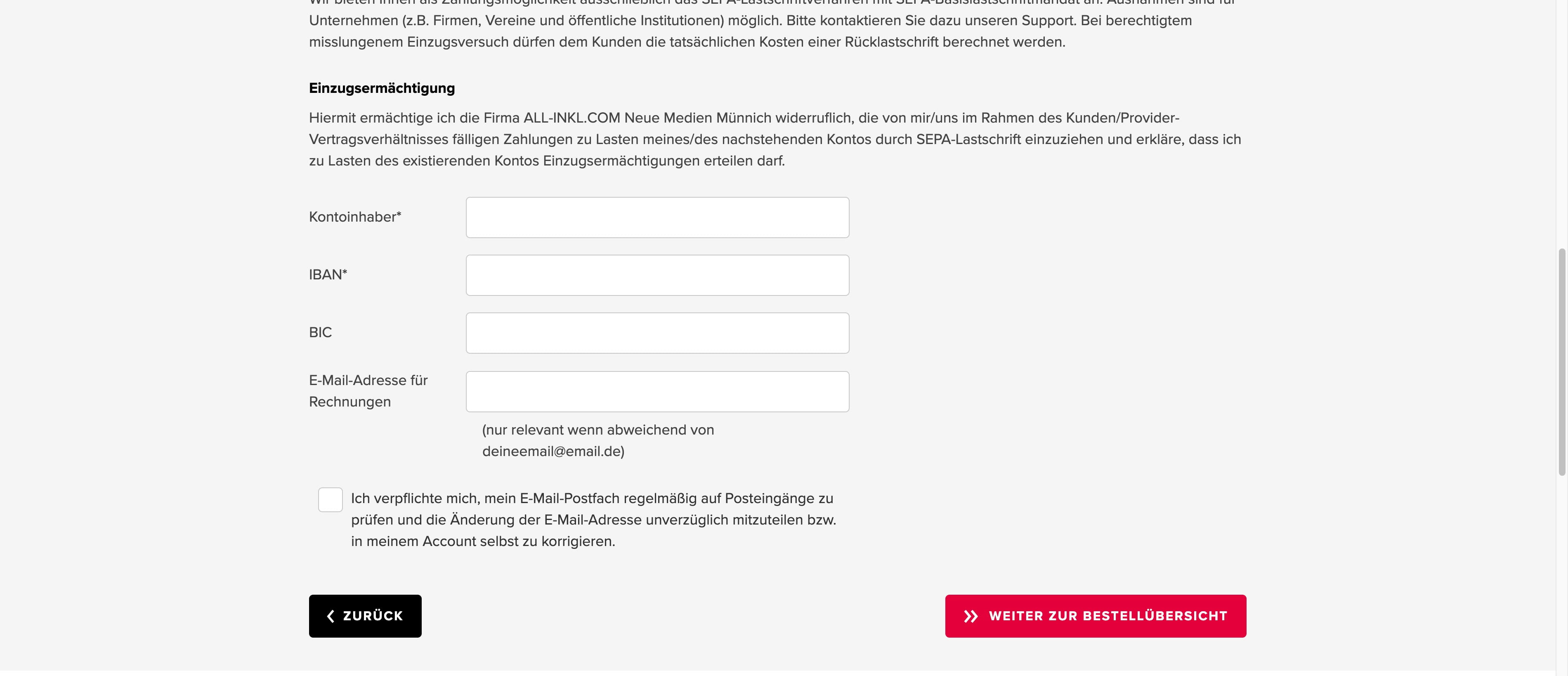 Fülle deine **Kontodaten** für die Lastschrift aus.