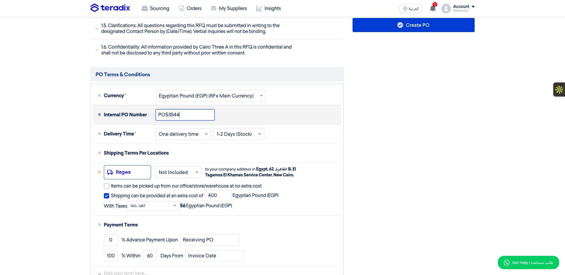 You can add an internal PO number.