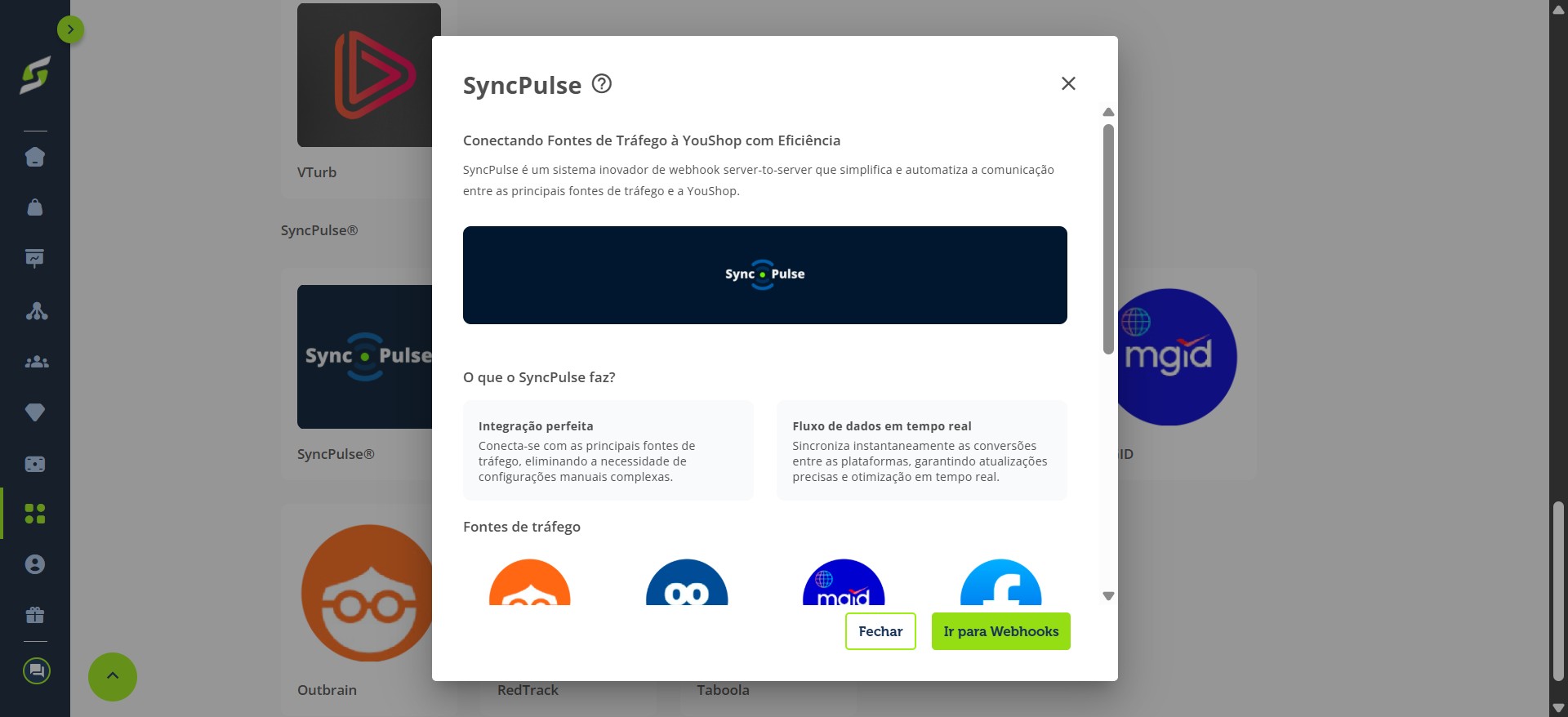 Clique em **“Ir para Webhooks”**.