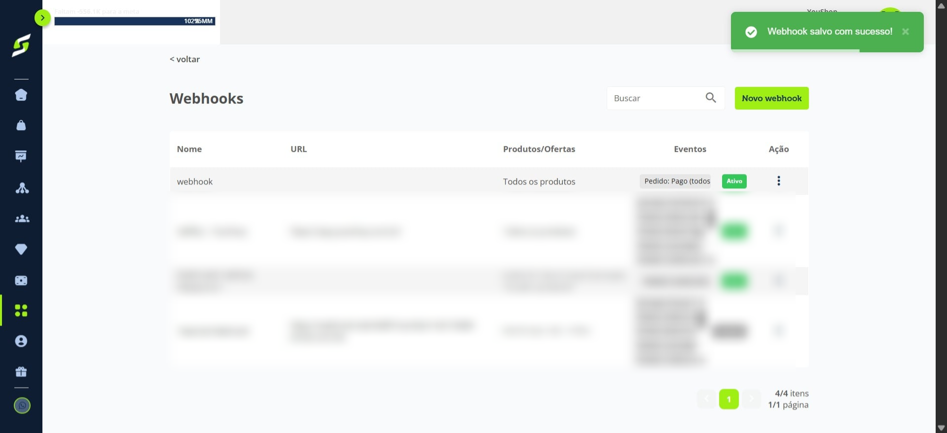 Pronto! Seu webhook com Mgid foi criado com sucesso.