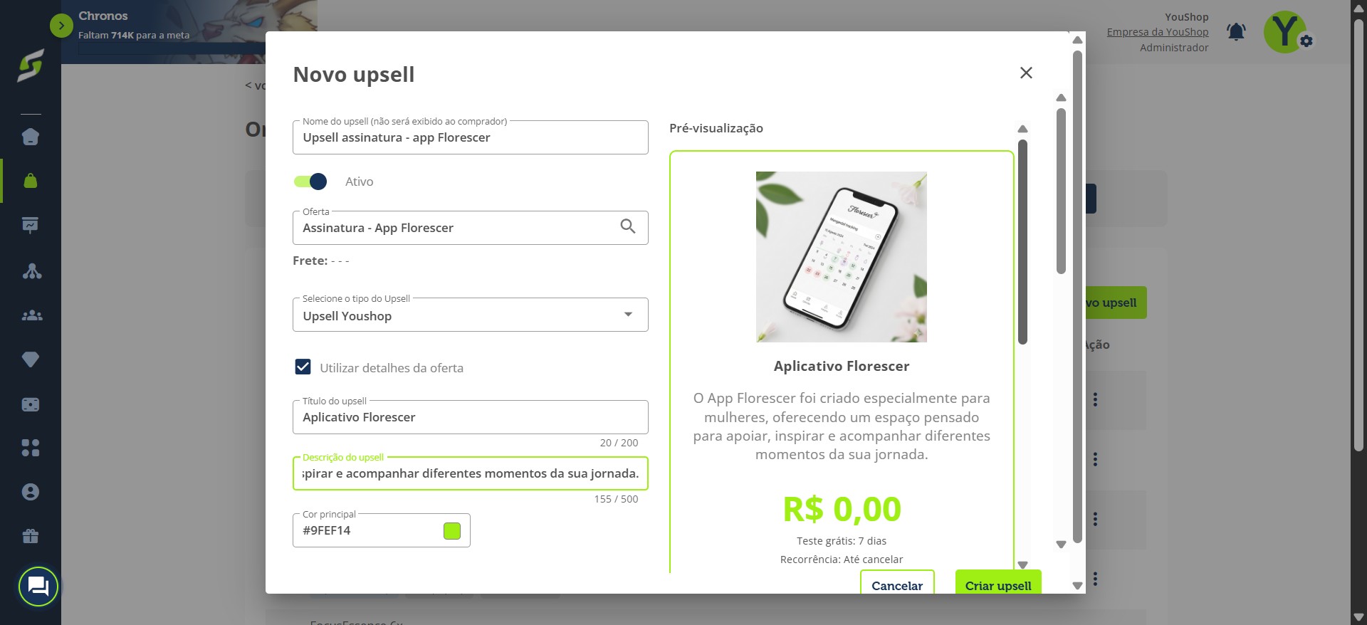Adicione a descrição do upsell.