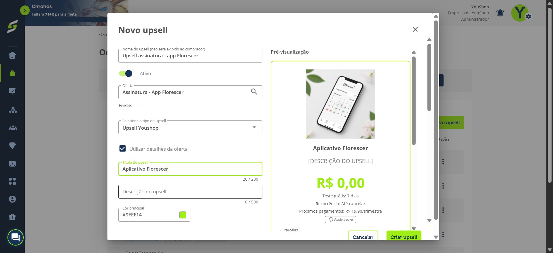 Adicione um título para o upsell.