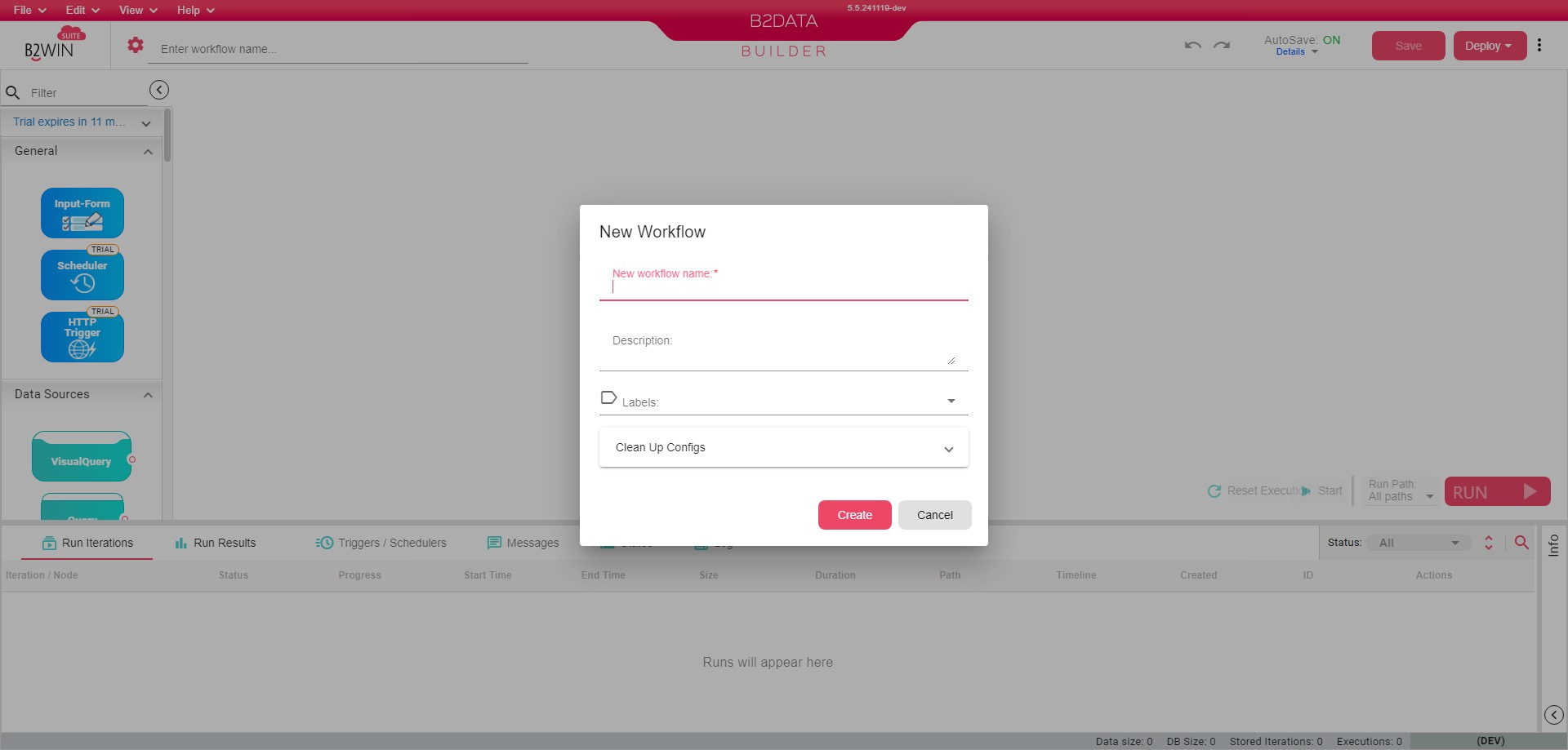 Fill in the a workflow name of your choosing