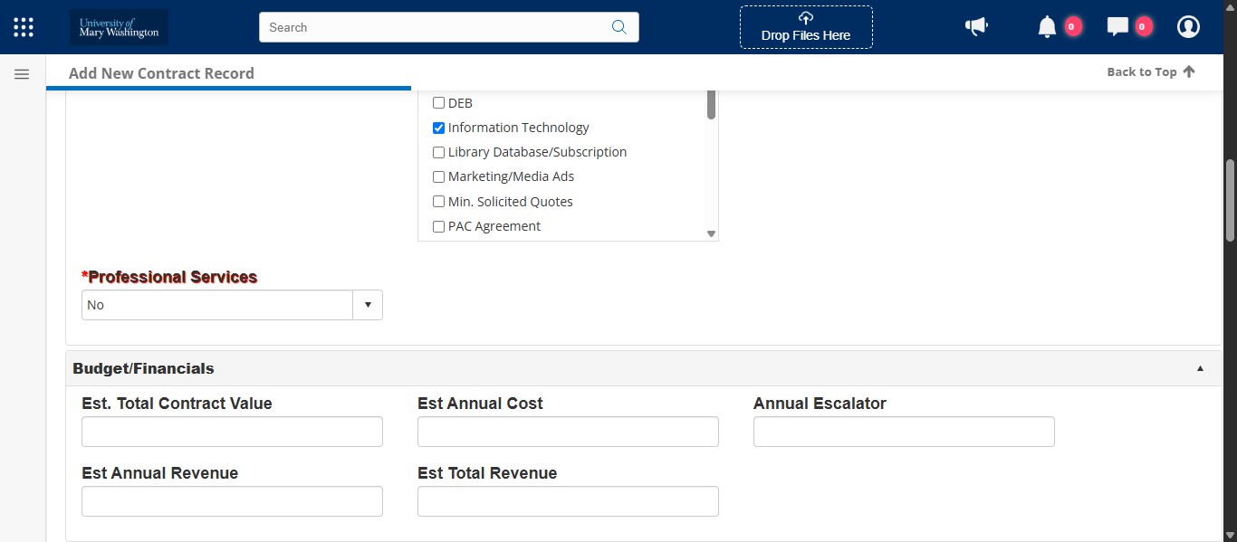 Unless we are actually purchasing Professional Servics, this field defaults to No. For this example, we are not purchasing professional services. 
