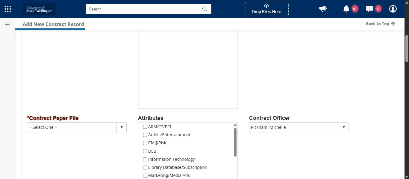 All Procurement Solicitations, except for Capital Projects, are paperless now. So select No from the drop down on Contract Paper File.