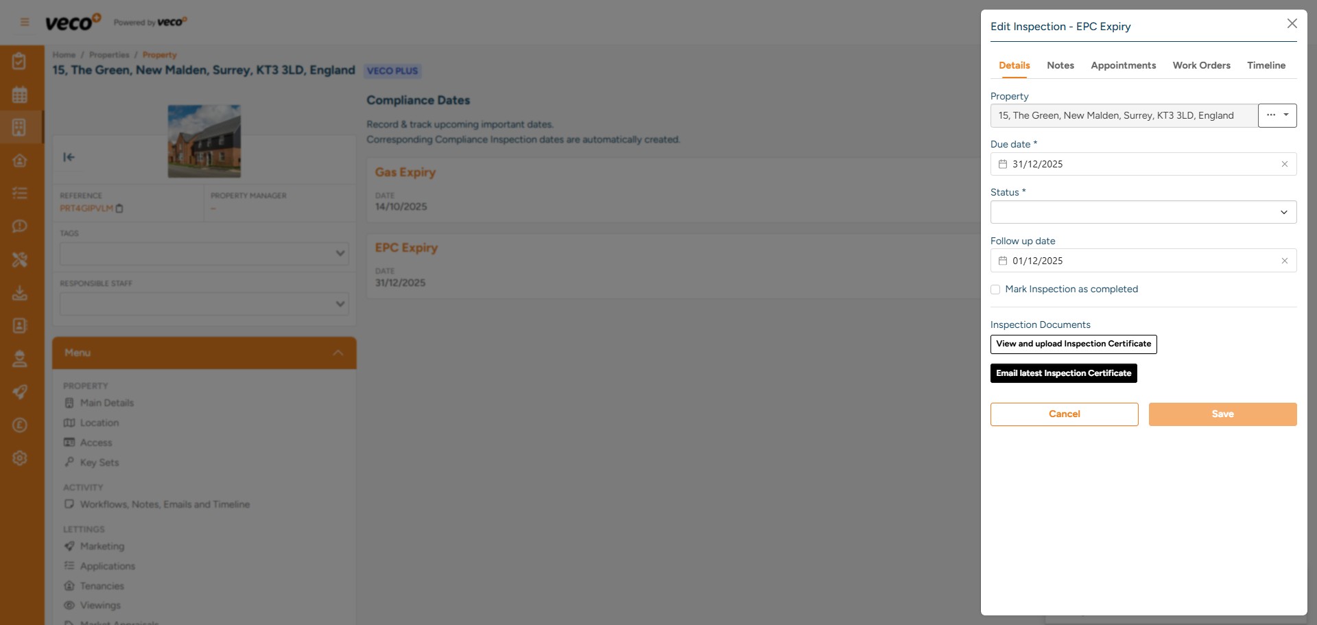 There is an option to 'Email latest Inspection Certificate' this can be to either the Owner or the Tenant