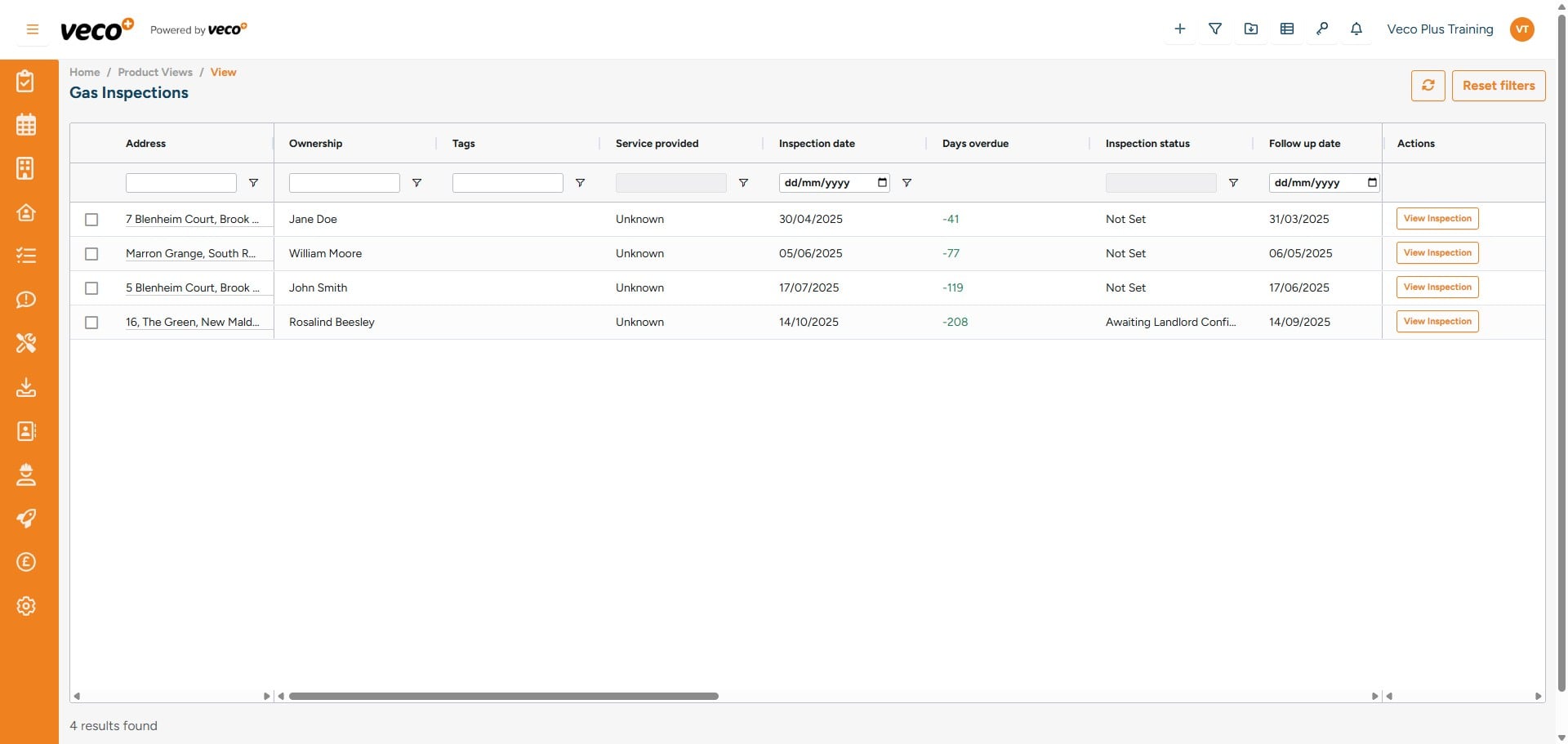 From the list below you can select 'View Inspection' which will open the inspcections
