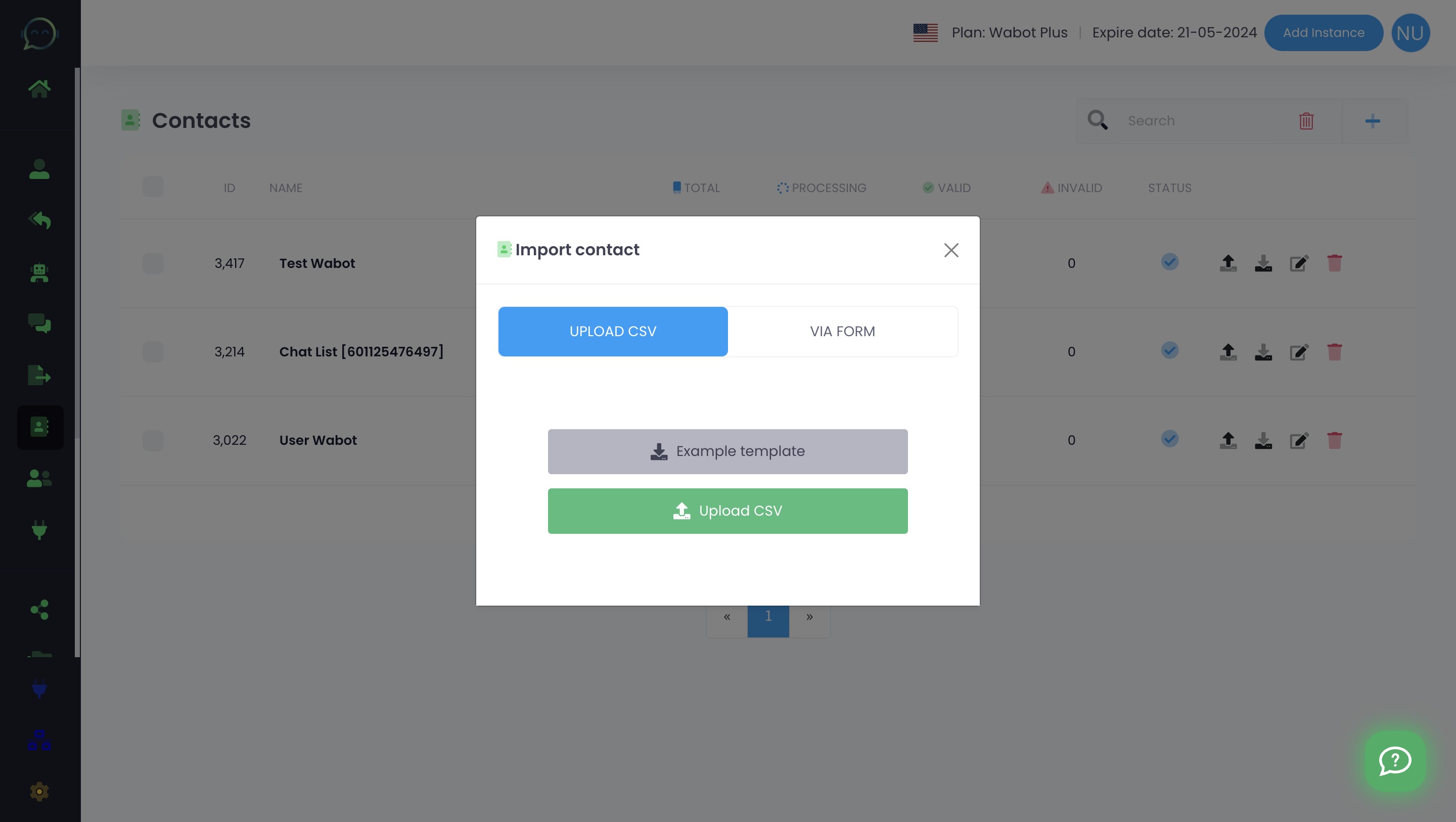 For first-timers, download the example template to ensure you follow the required parameters. If your document matches the template, you can then upload your CSV file.