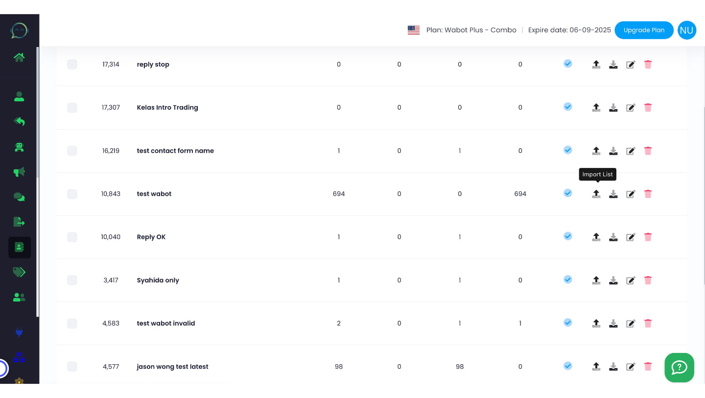 Then go to the contact group that you have created and click on the ⬆️ icon to import the list