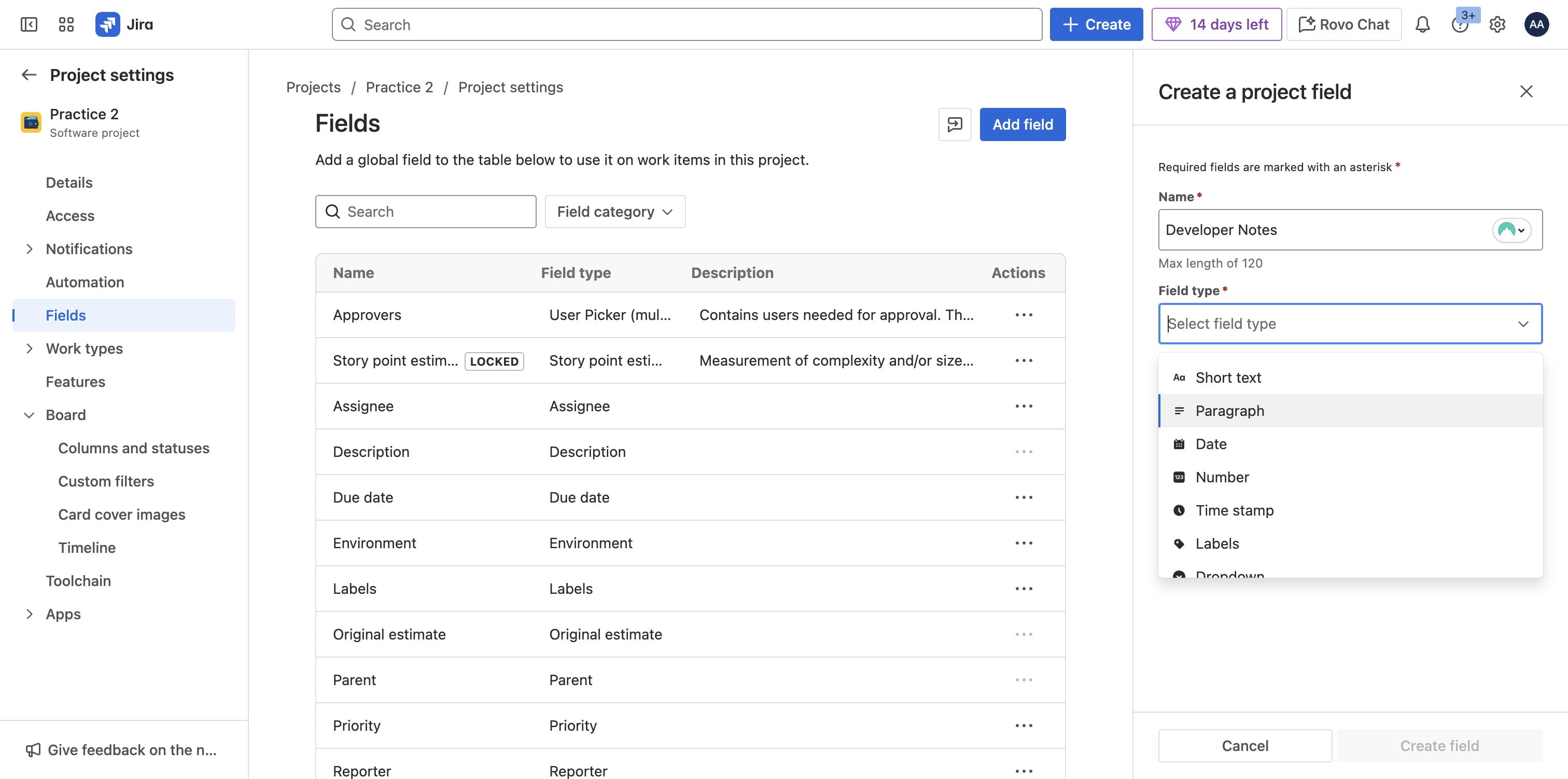 Select a field type that works for the field you are trying to add