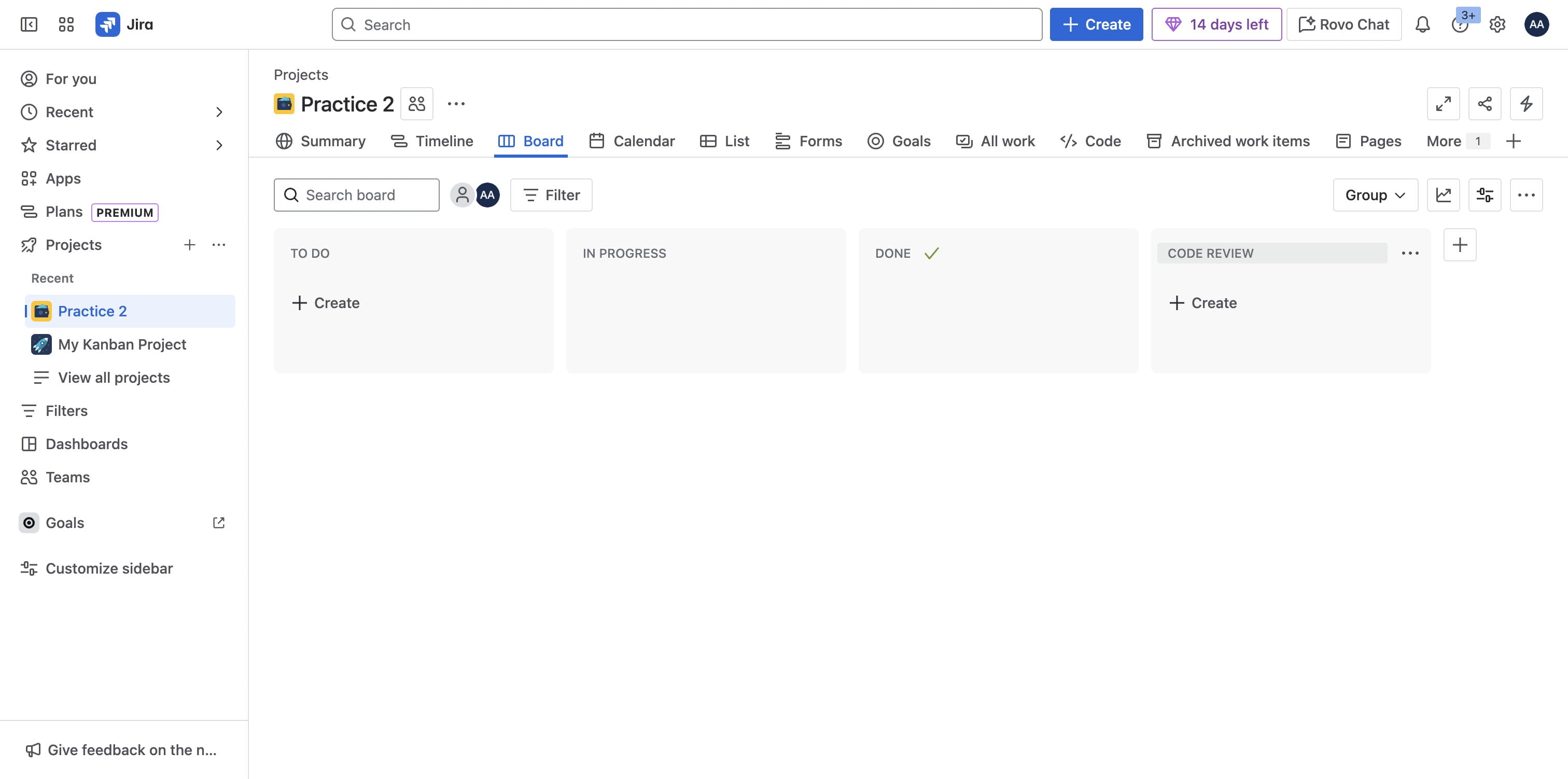 Click on "Code review" and drag to position