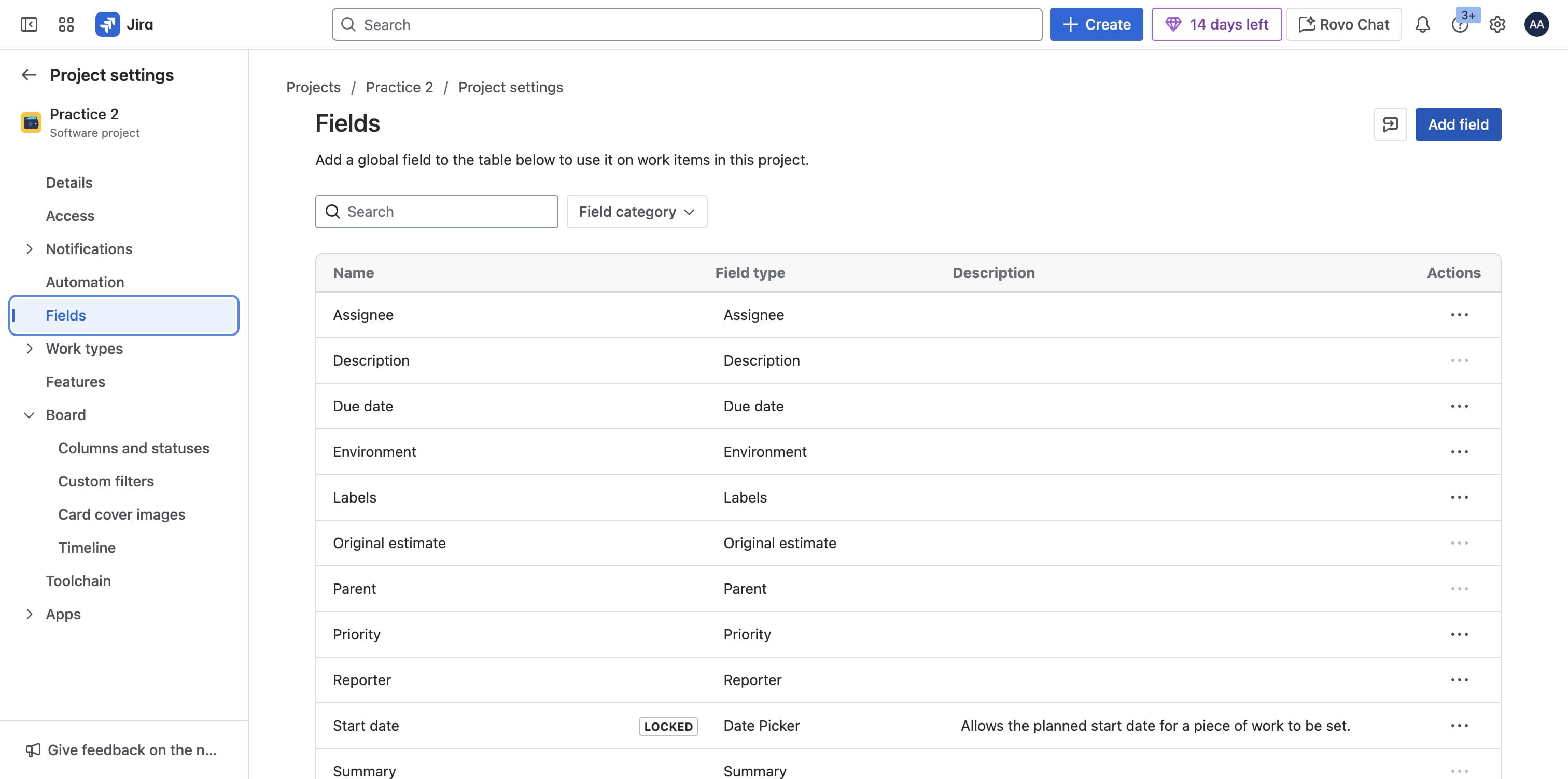 Click on "Add field" to include a field that might not exist