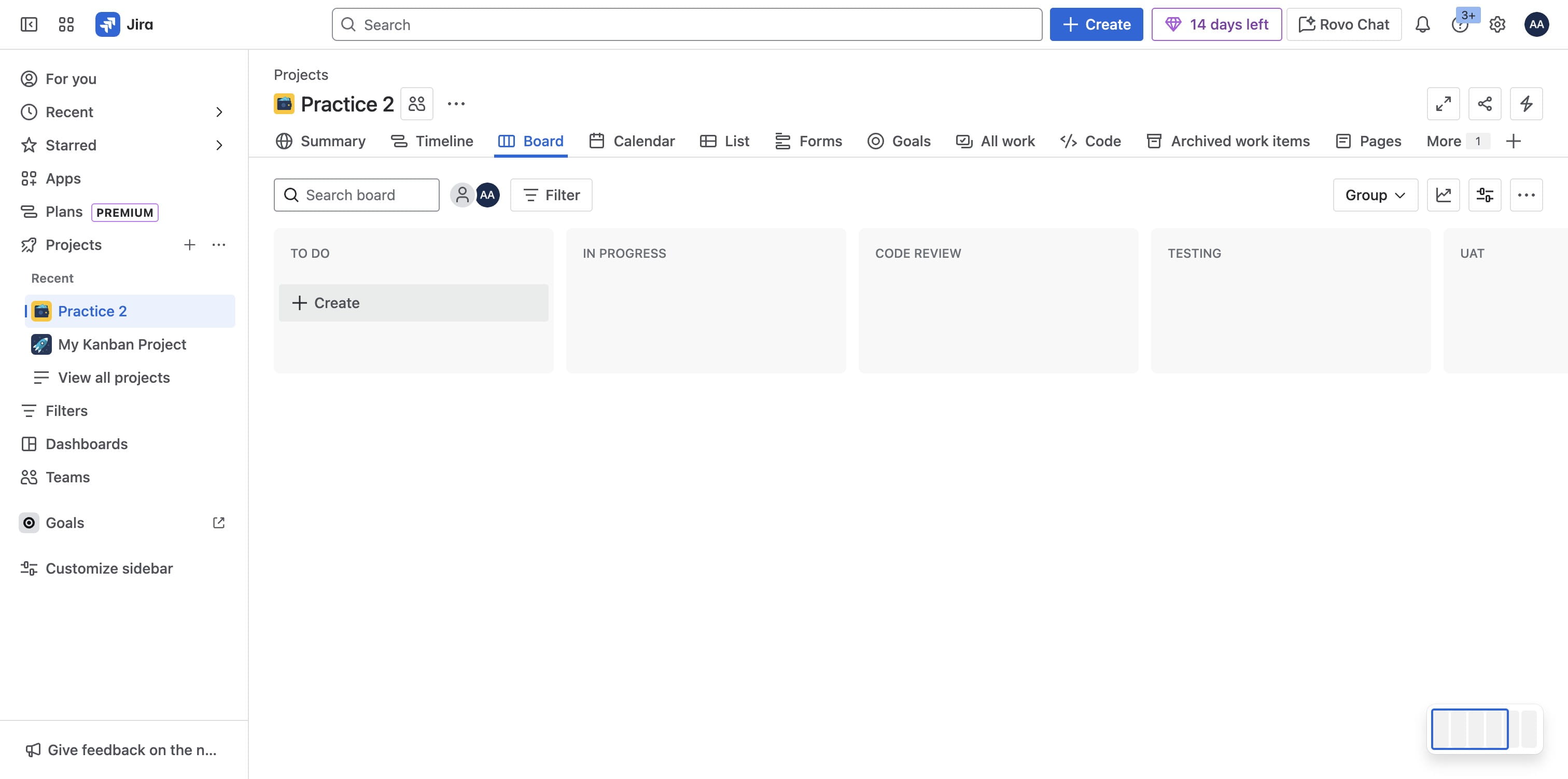 Click on "Create" under a lane to add a new task