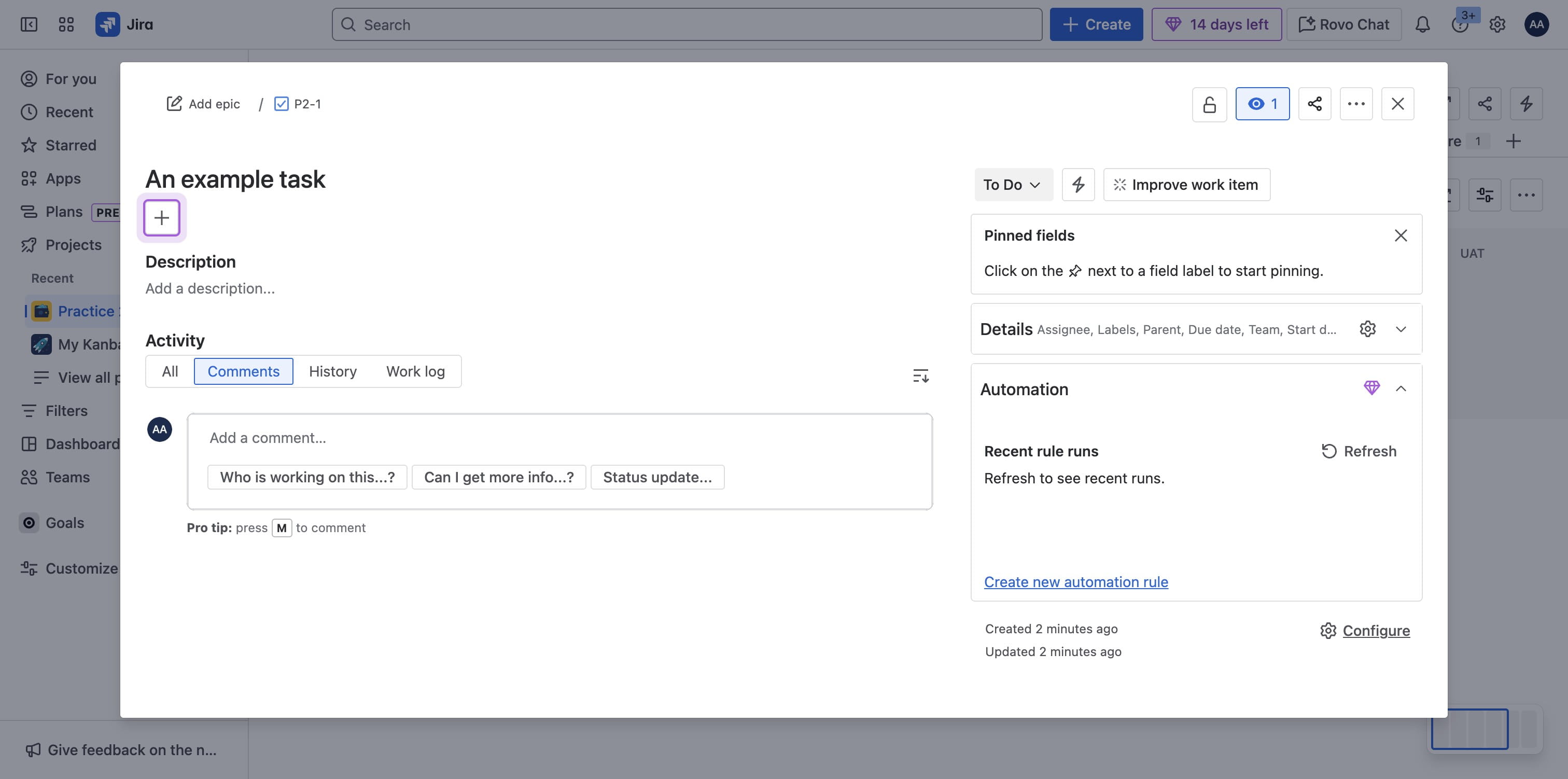 To add the fields to the task on this board, Click on "Configure"