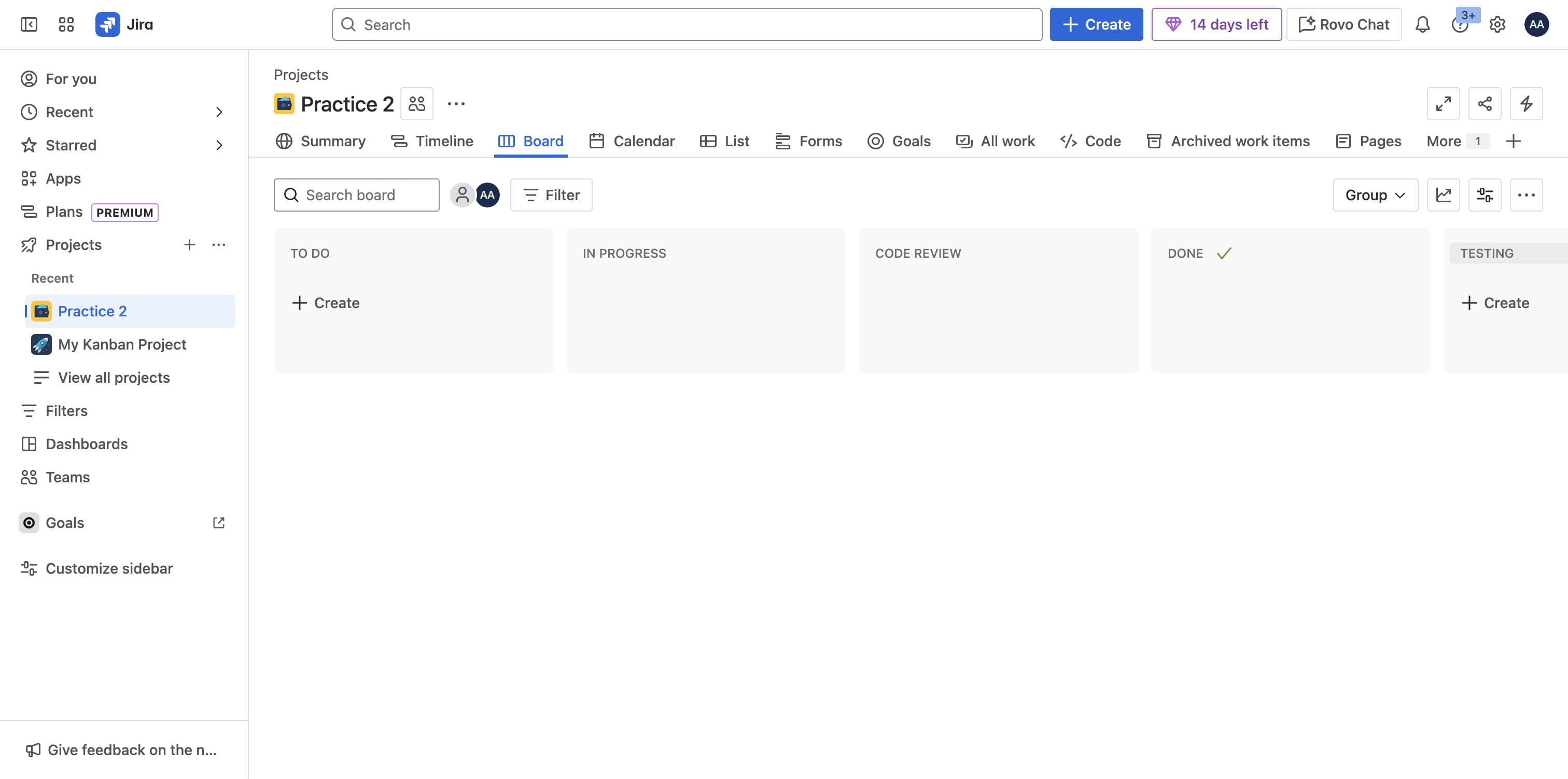 Drag "TESTING" to position before Done status