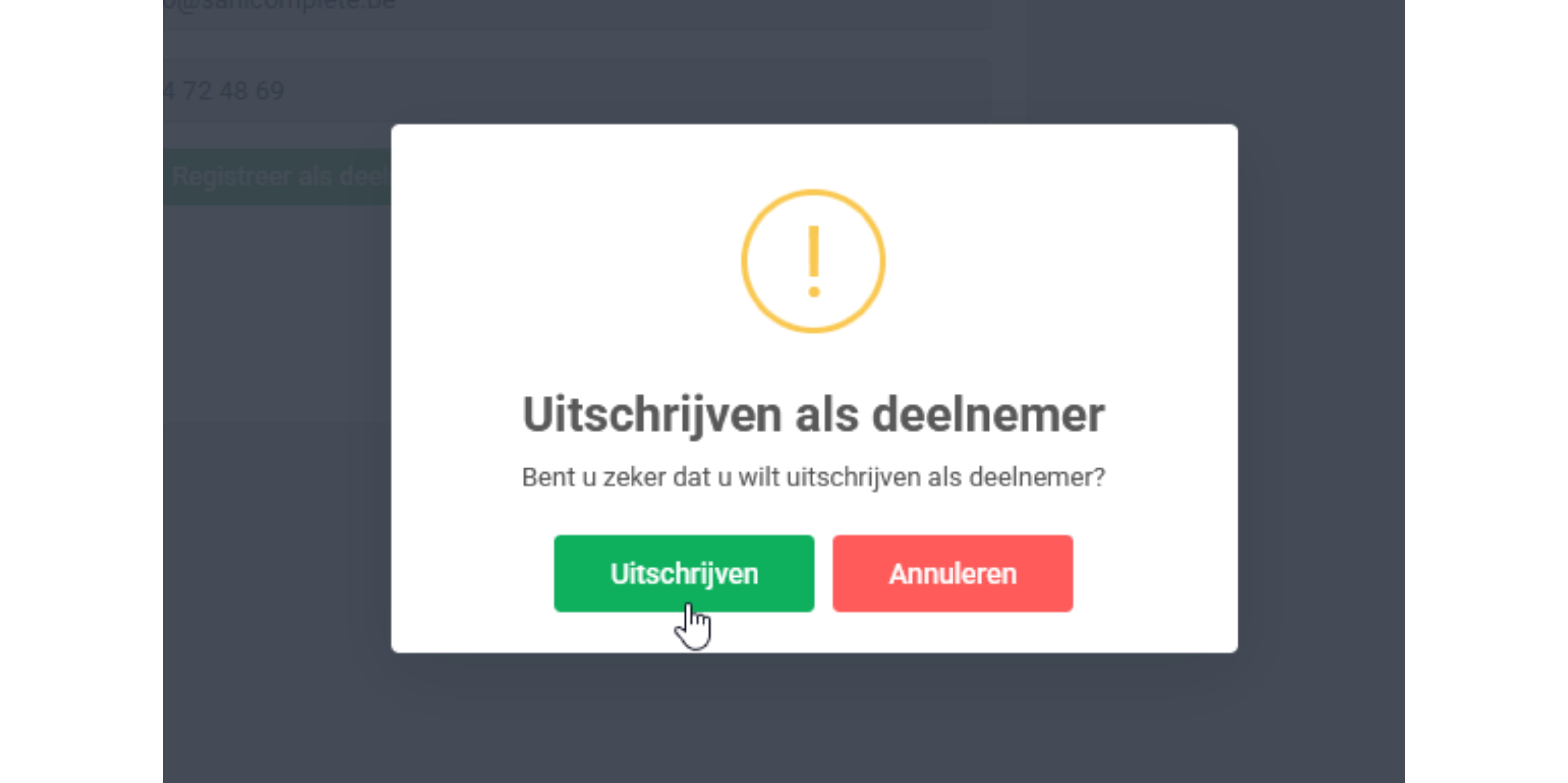 Klik op "uitschrijven" om uit te schrijven