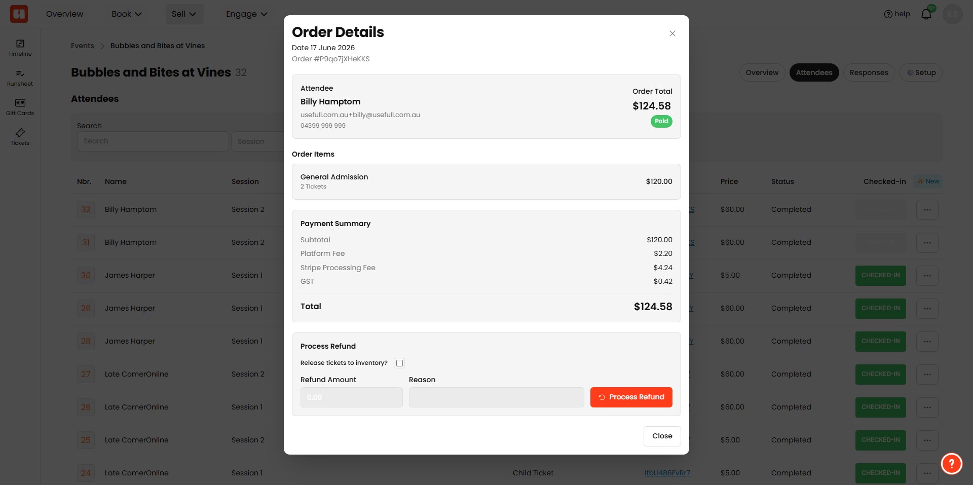 Find the Process Refund section. 