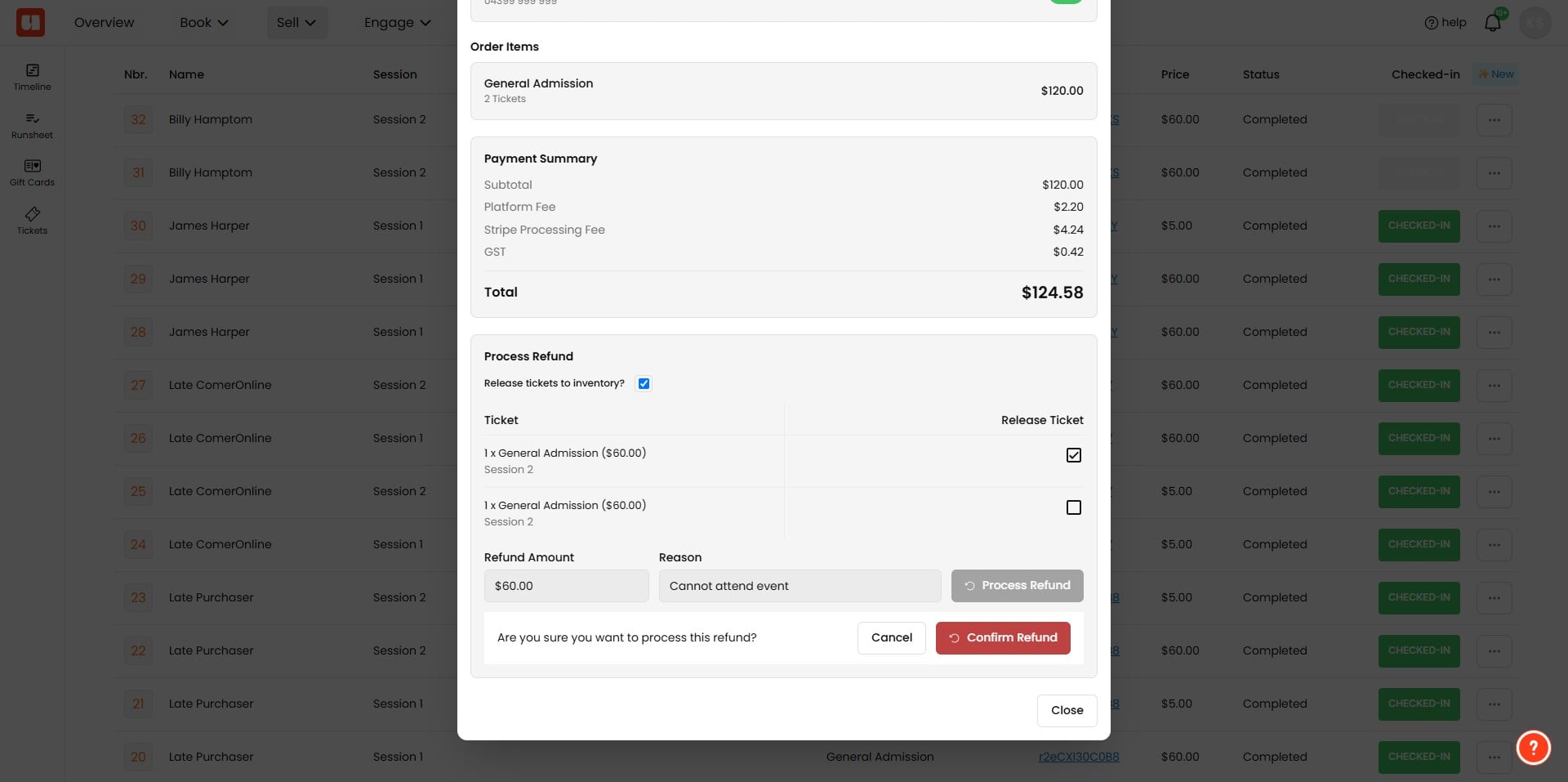 You'll be prompted to confirm the refund before continuing. If you'd like to make changes click 'cancel'