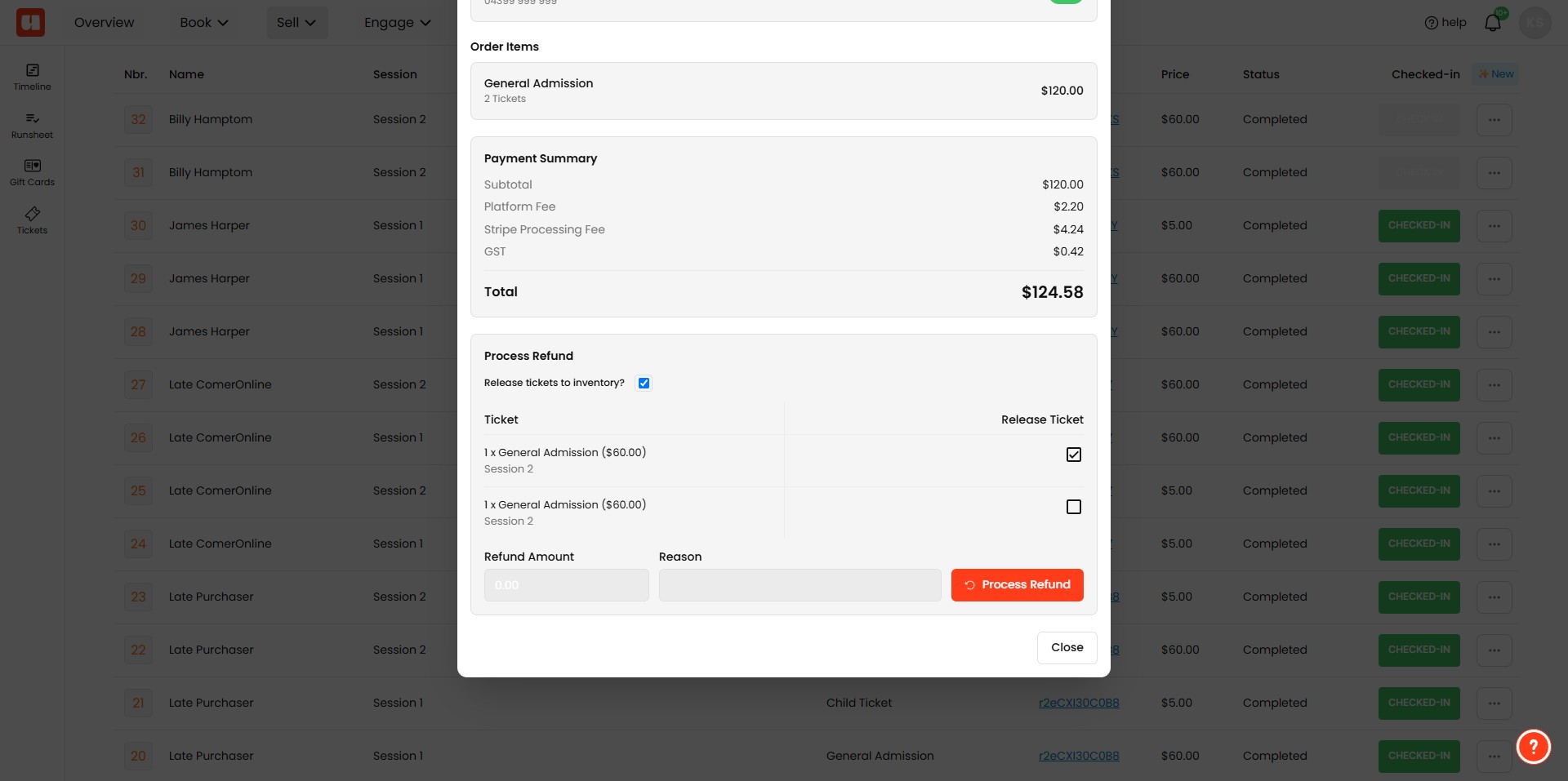 **Release Tickets to Inventory (Optional):**\
If you want to return the tickets to your inventory pool, click the checkbox and select the tickets you'd like to release.