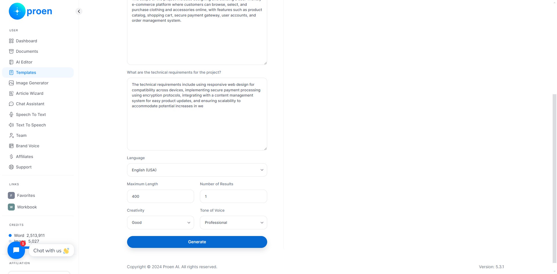 Click on "Generate"