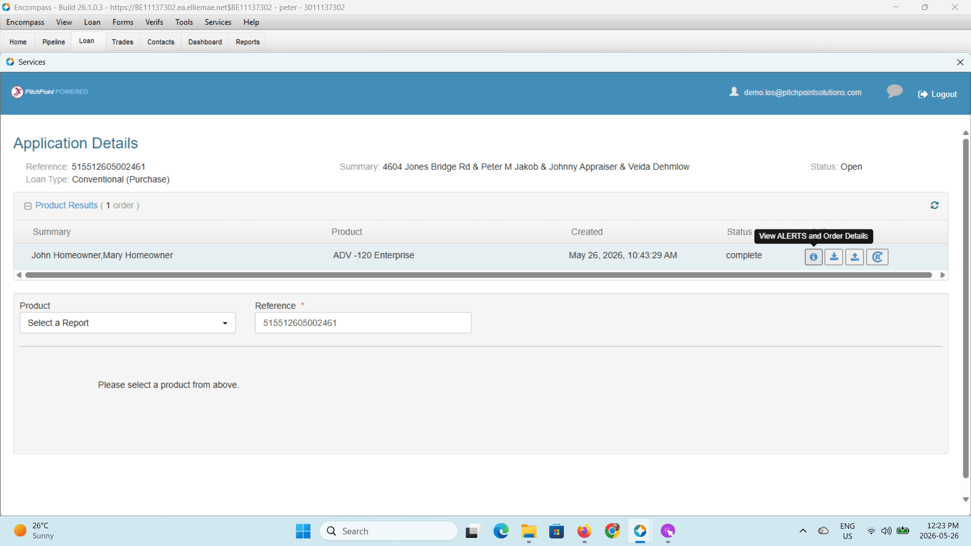 The first action button **<i>** will open the results view.