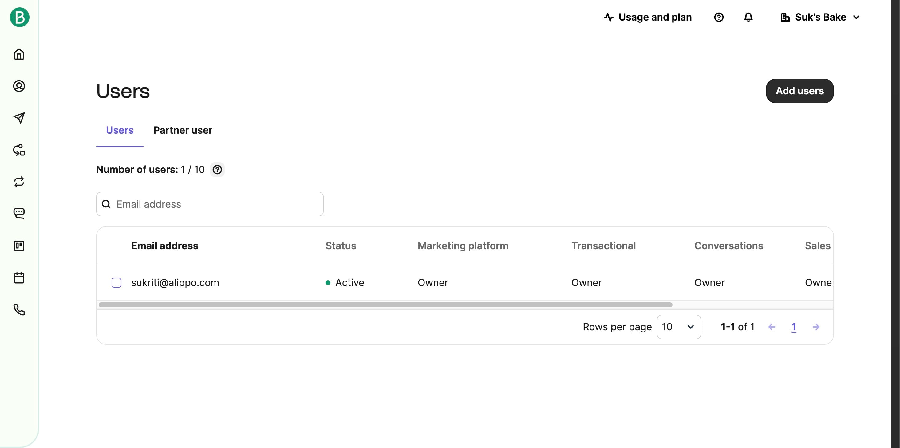 Select **Add User** on the **TOP right corner**