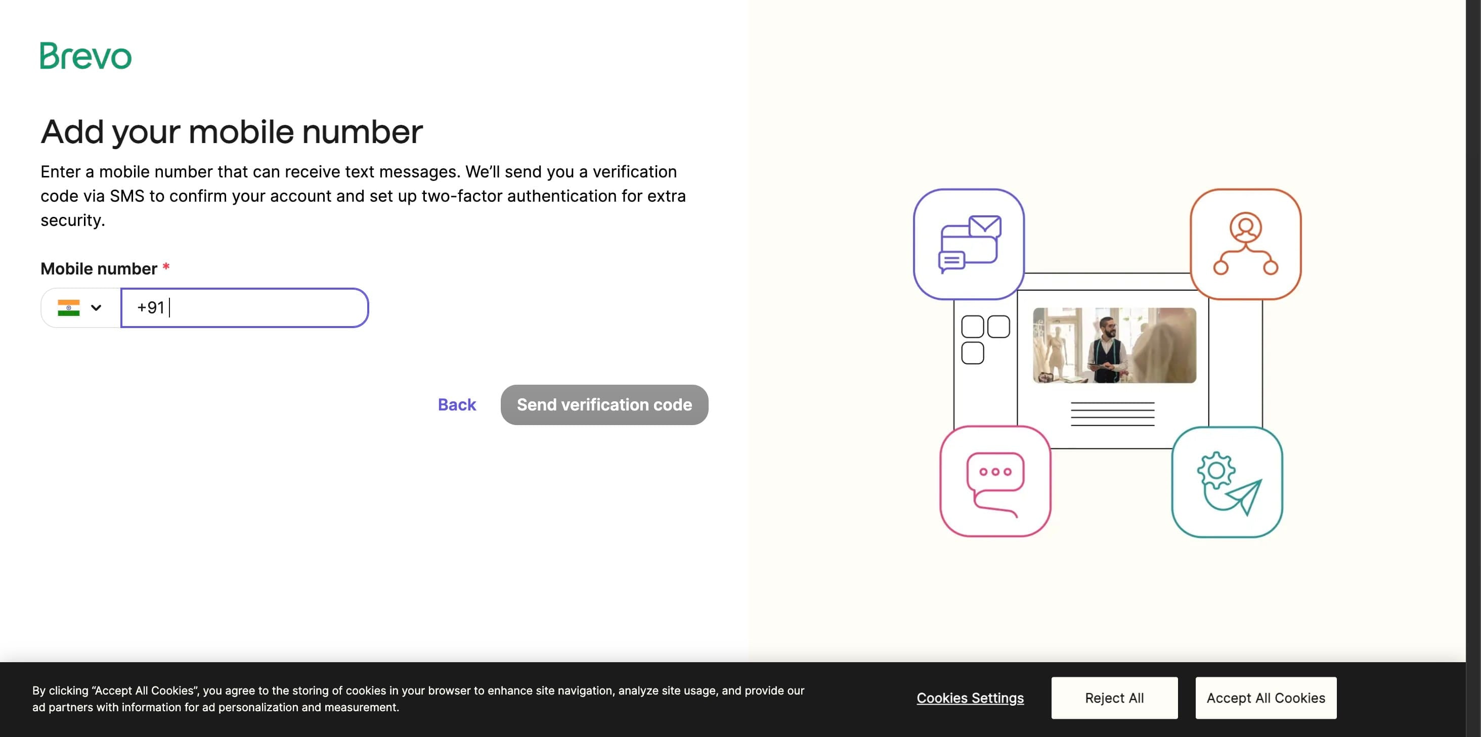 Please enter your **contact number** in the field and proceed to **verify the OTP**.