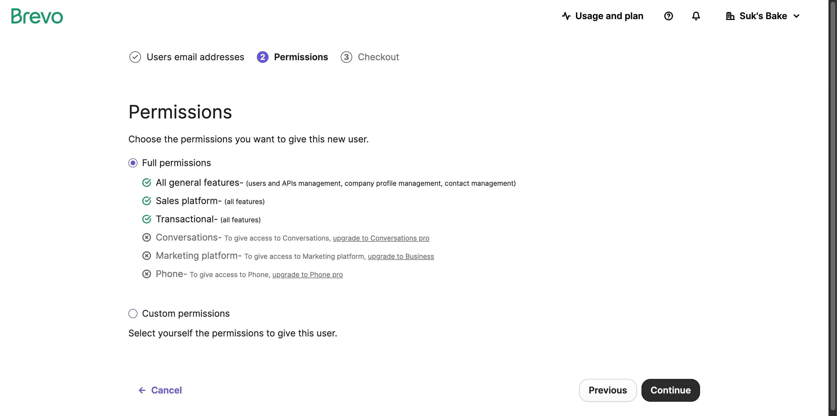 Assign the Administrator role for full access, then click "Continue".