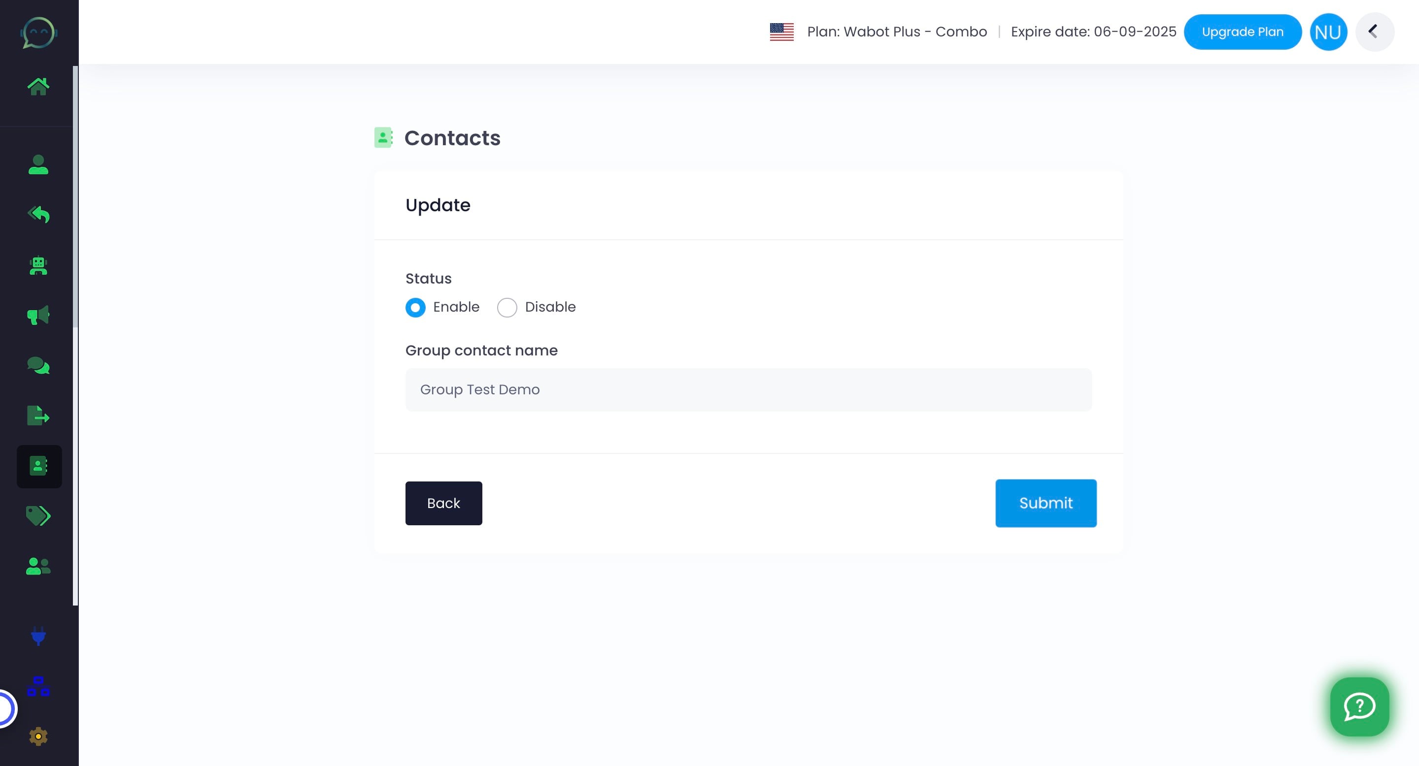 Insert the name of the contact group and click on "Submit"