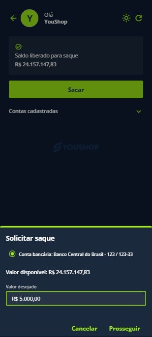 Clique em “Sacar” e informe o valor.