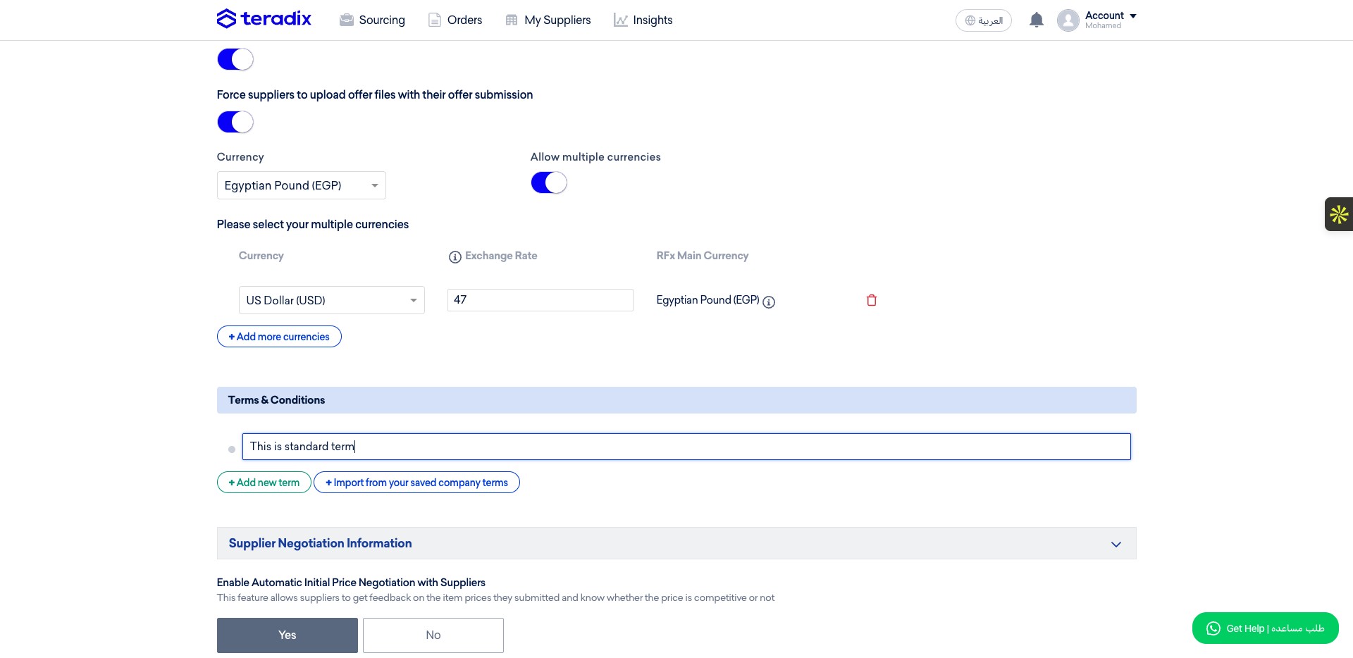 You can add Terms for this RFQ by writing them here in different lines