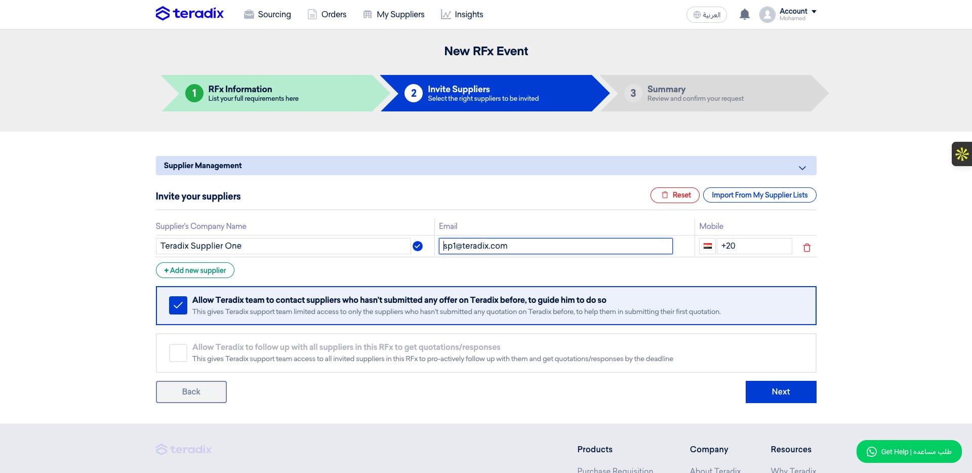 You can add a new supplier (not in your supplier lists), by adding their name, their mobile and email.