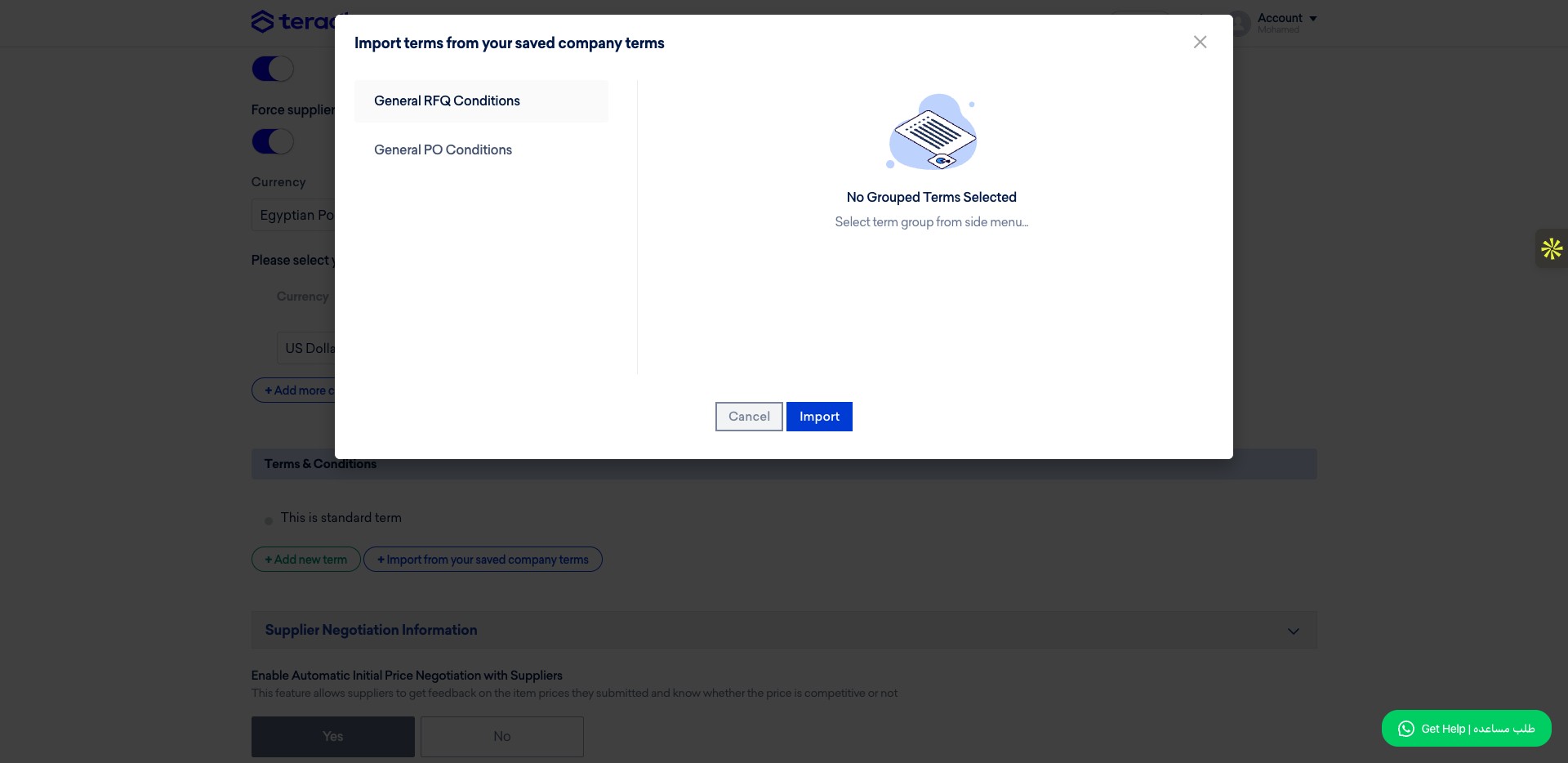 Click on "General RFQ Conditions" 