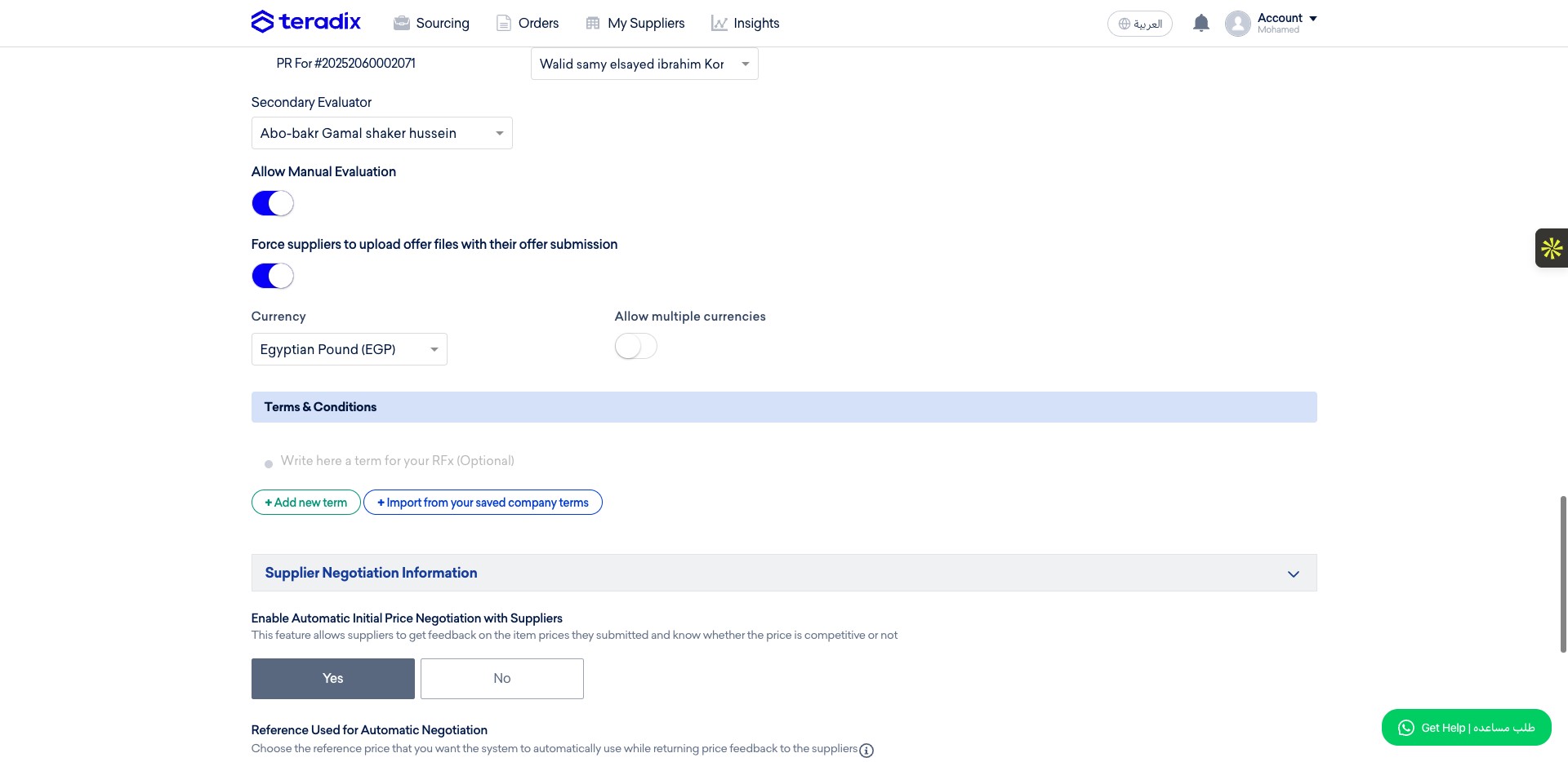 if your RFQ may receive quotation with a different currency than your main currency, allow the suppliers to submit quotations/offers with the currency you want.