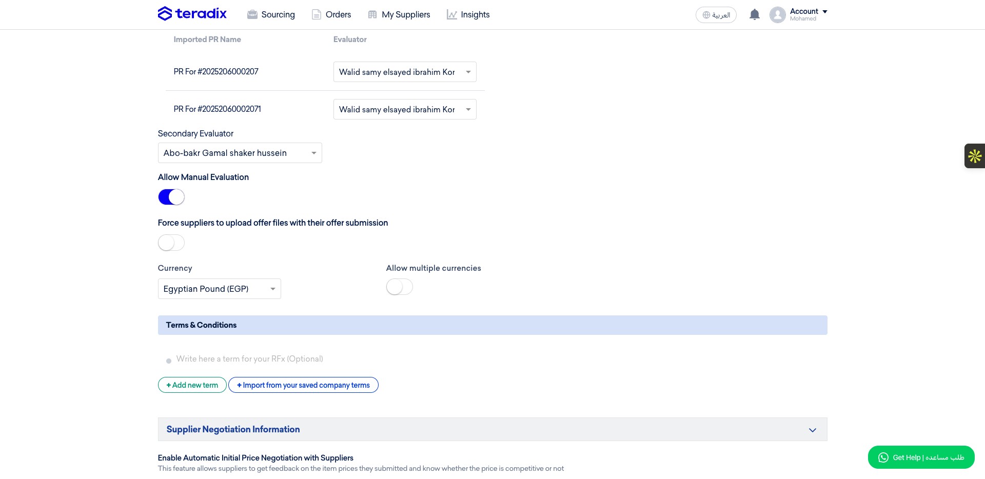in some companies, the suppliers has to submit also a pdf version of their offer, here you can either enable/disable that.