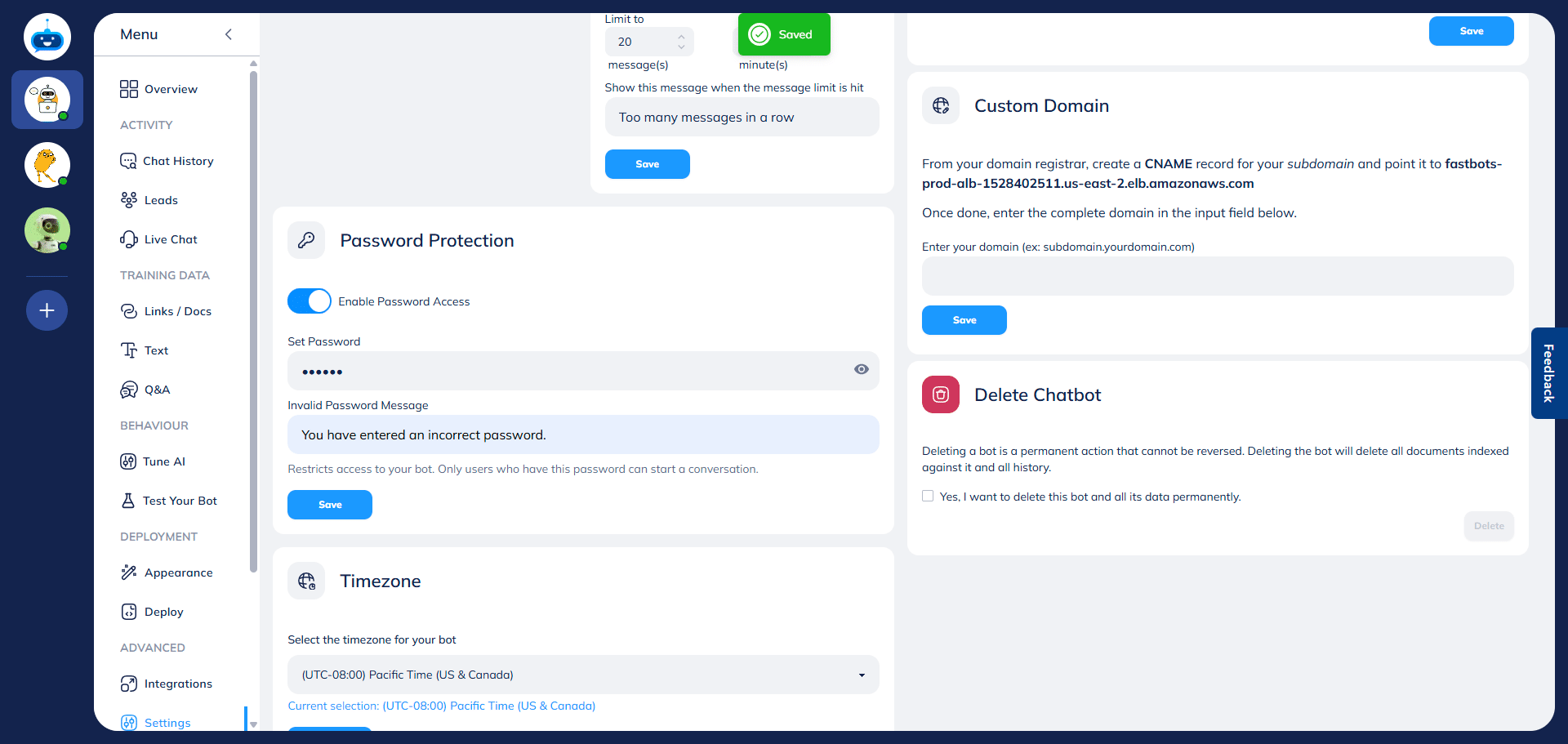 Click on the "Save" button to apply the settings.