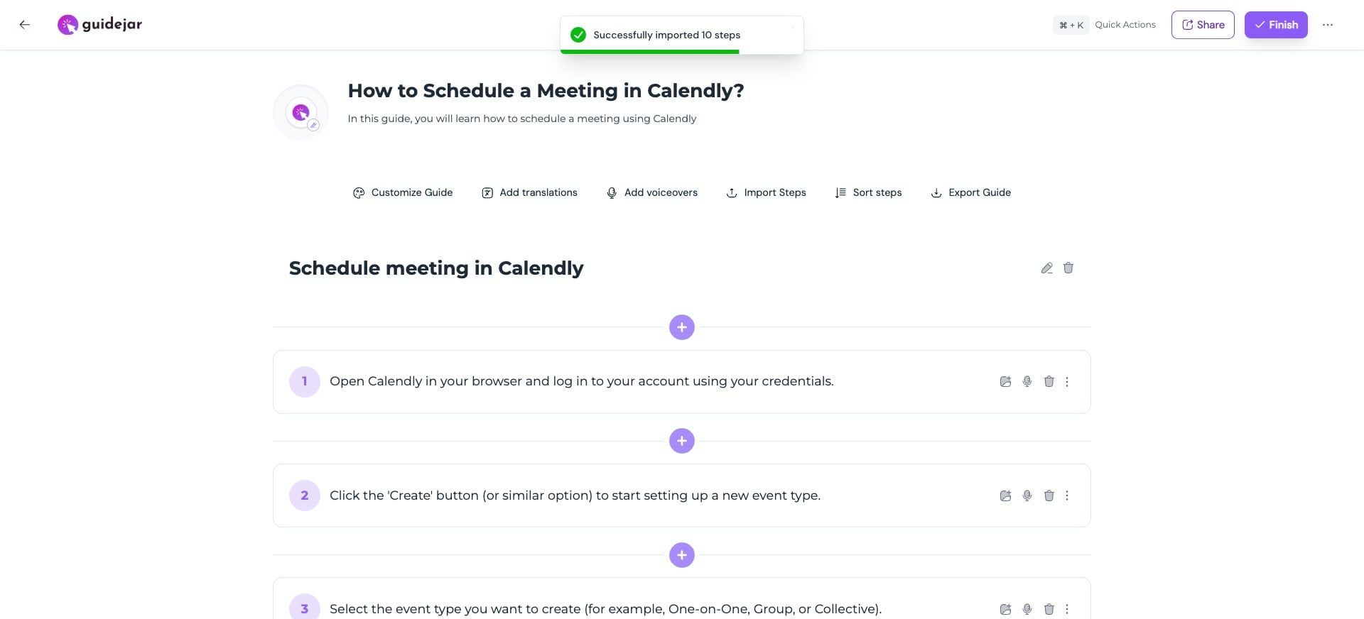 Tada! Your file is now converted into structured steps and added to the guide 🚀
