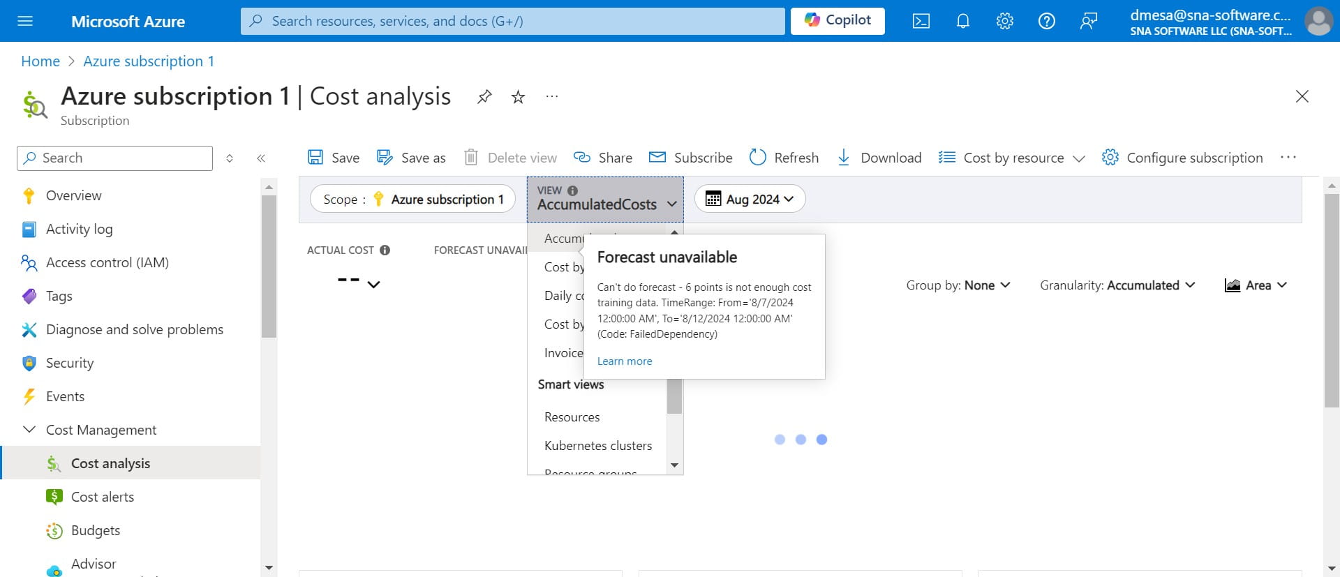 Click on the drop down arrow on the "View" AccumulatedCosts tab.