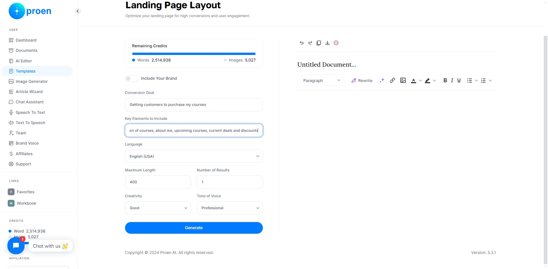 **Optional**: curate the content that will be generated