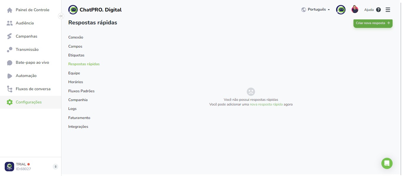 Click on "Criar nova resposta"
