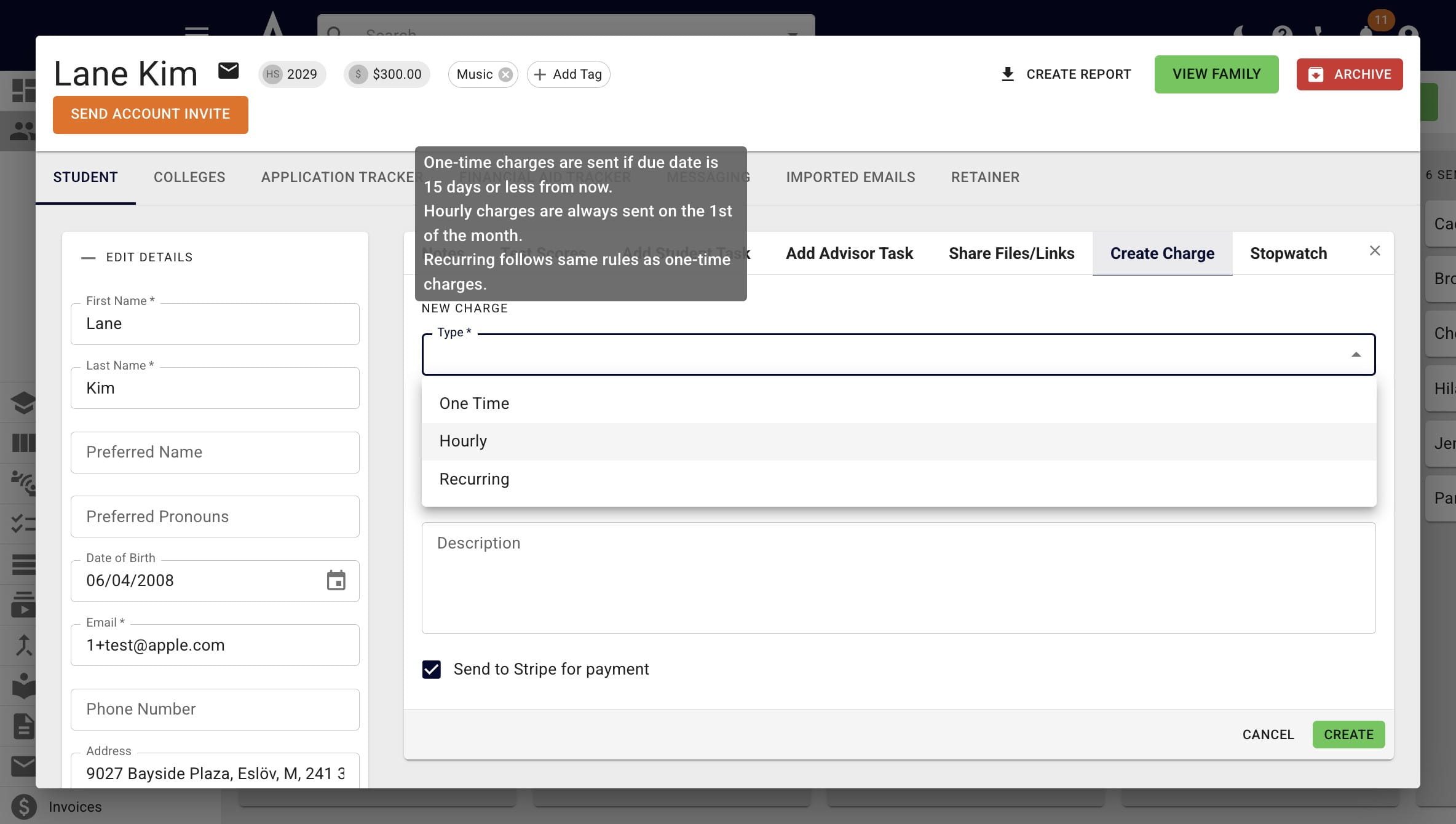 Within the **Type** drop-down, click **Hourly.** 