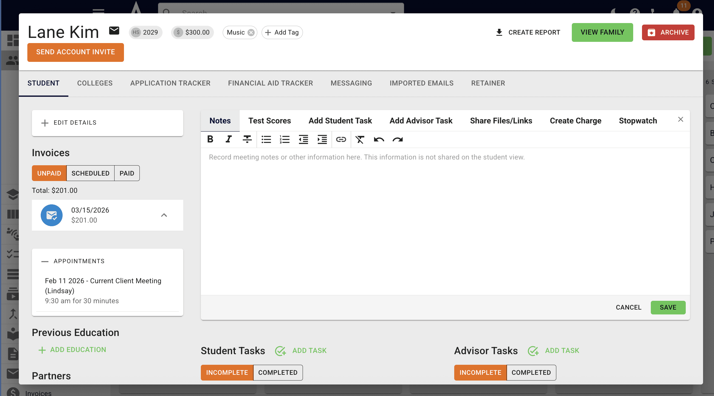 To manually add an hourly charge, click **Create Charge.** 